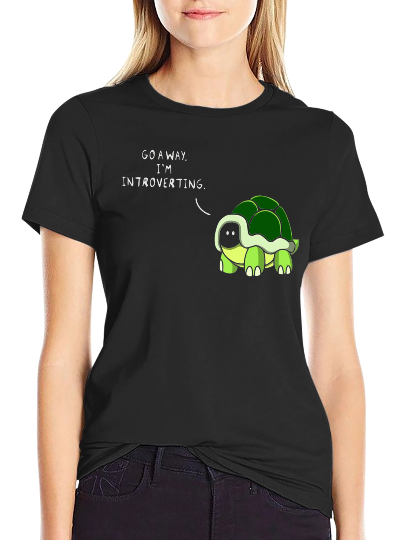 Black Introverting Turtle Graphic Tee - Unisex Black T-Shirt view 2