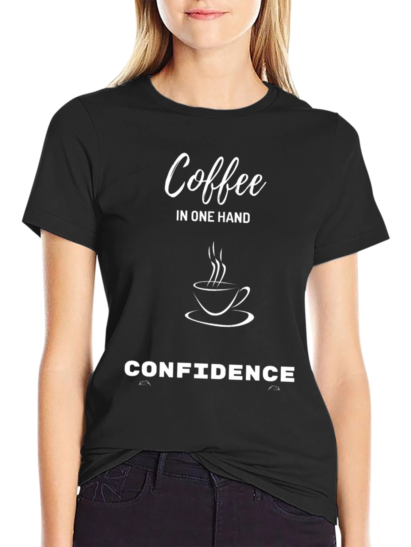 Black Coffee Confidence Graphic Tee - Black Unisex T-Shirt view 2
