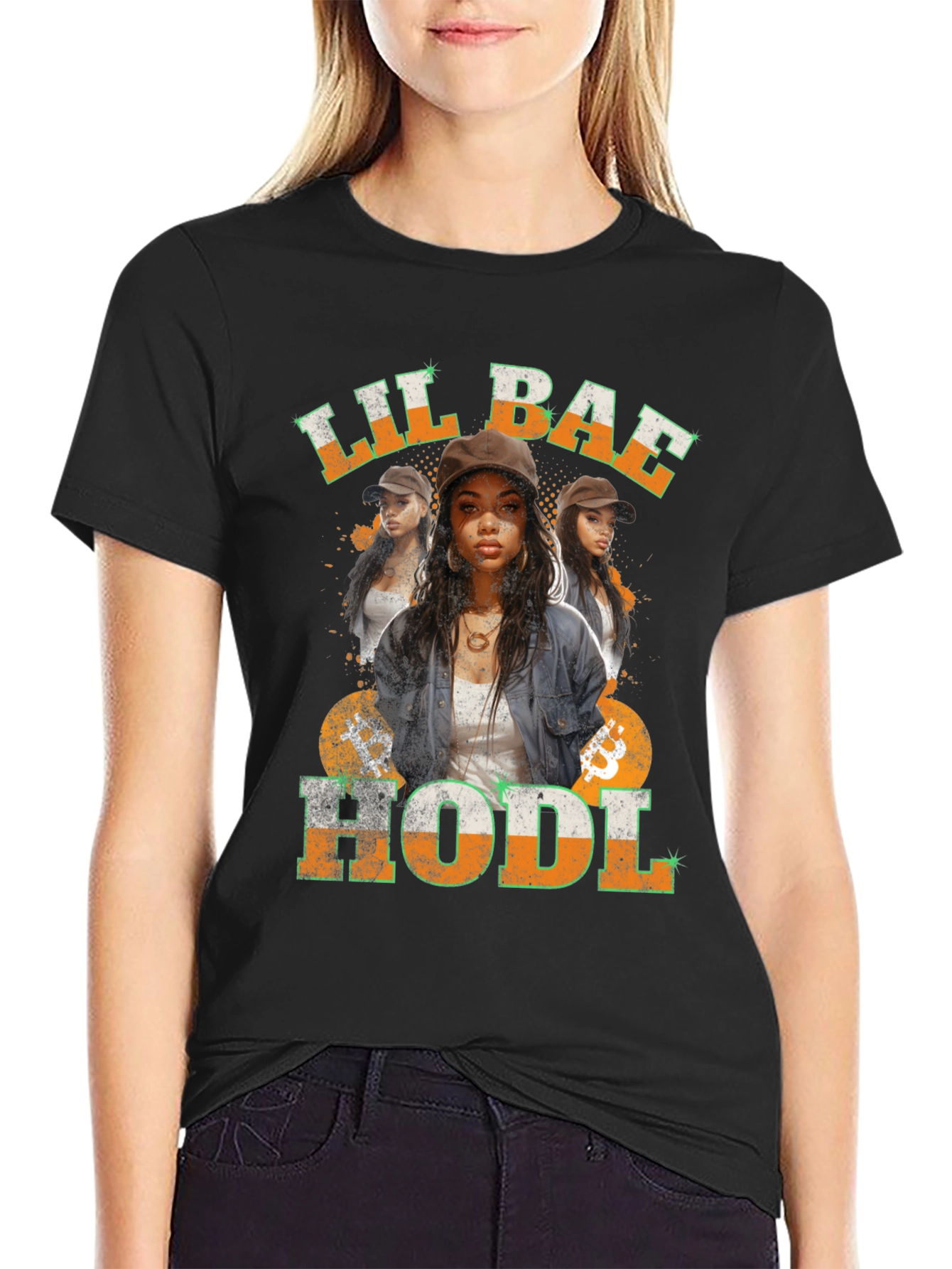 Black Lil Bae Hodl Unisex T-Shirt view 2