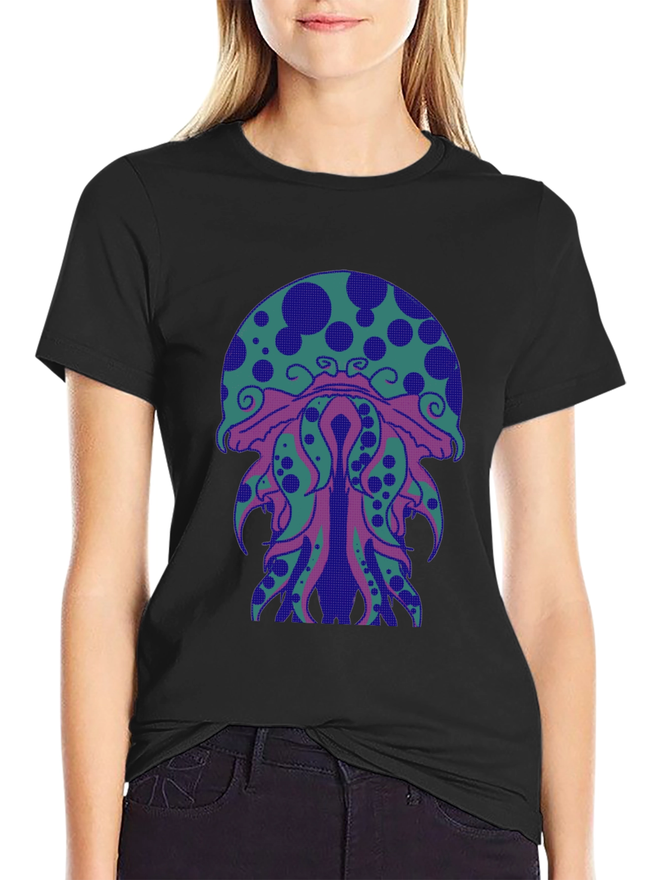 Black Psychedelic Jellyfish Graphic Tee - Black Cotton view 2