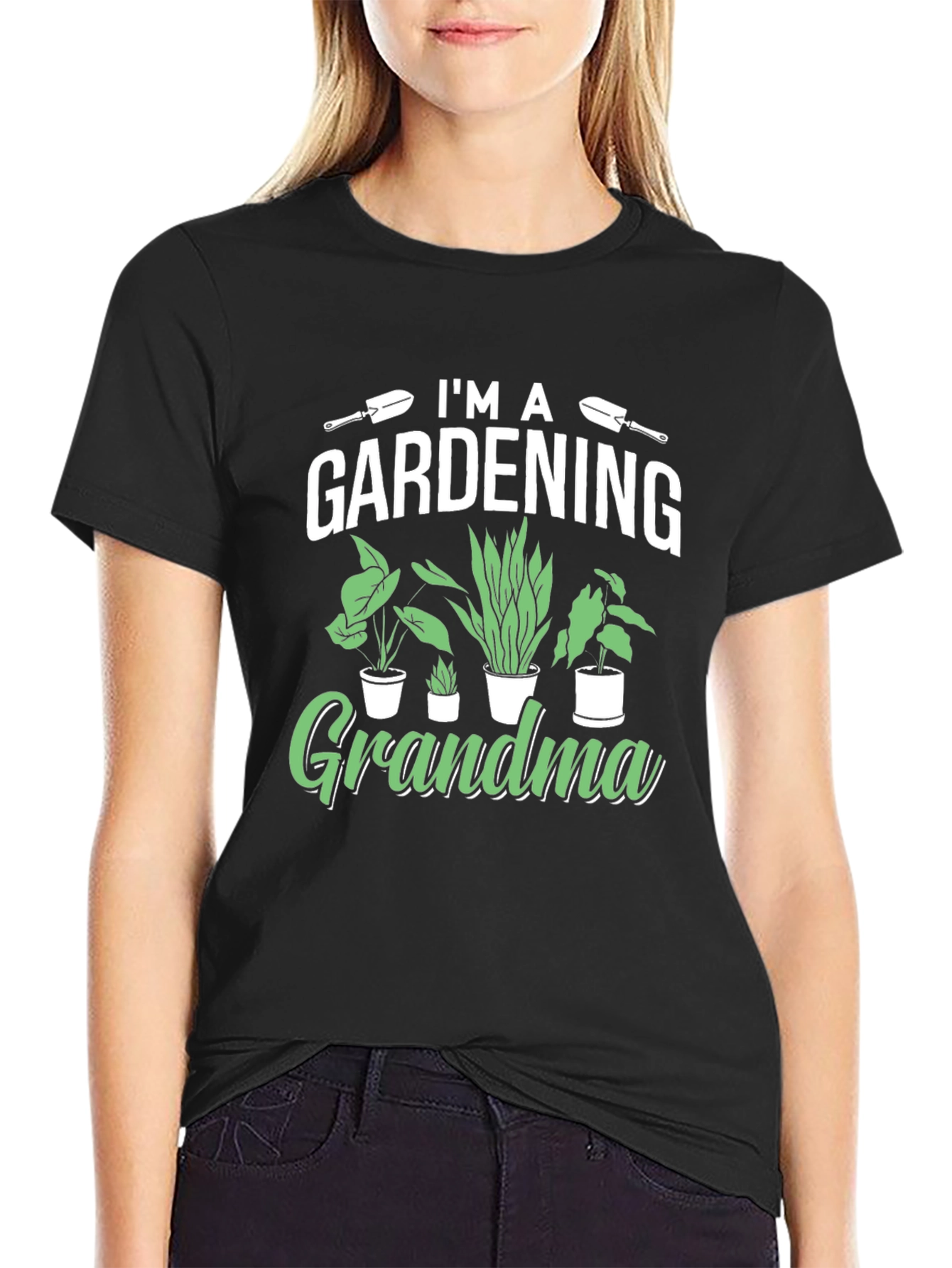 Black Gardening Grandma T-Shirt - Black Cotton Tee view 2