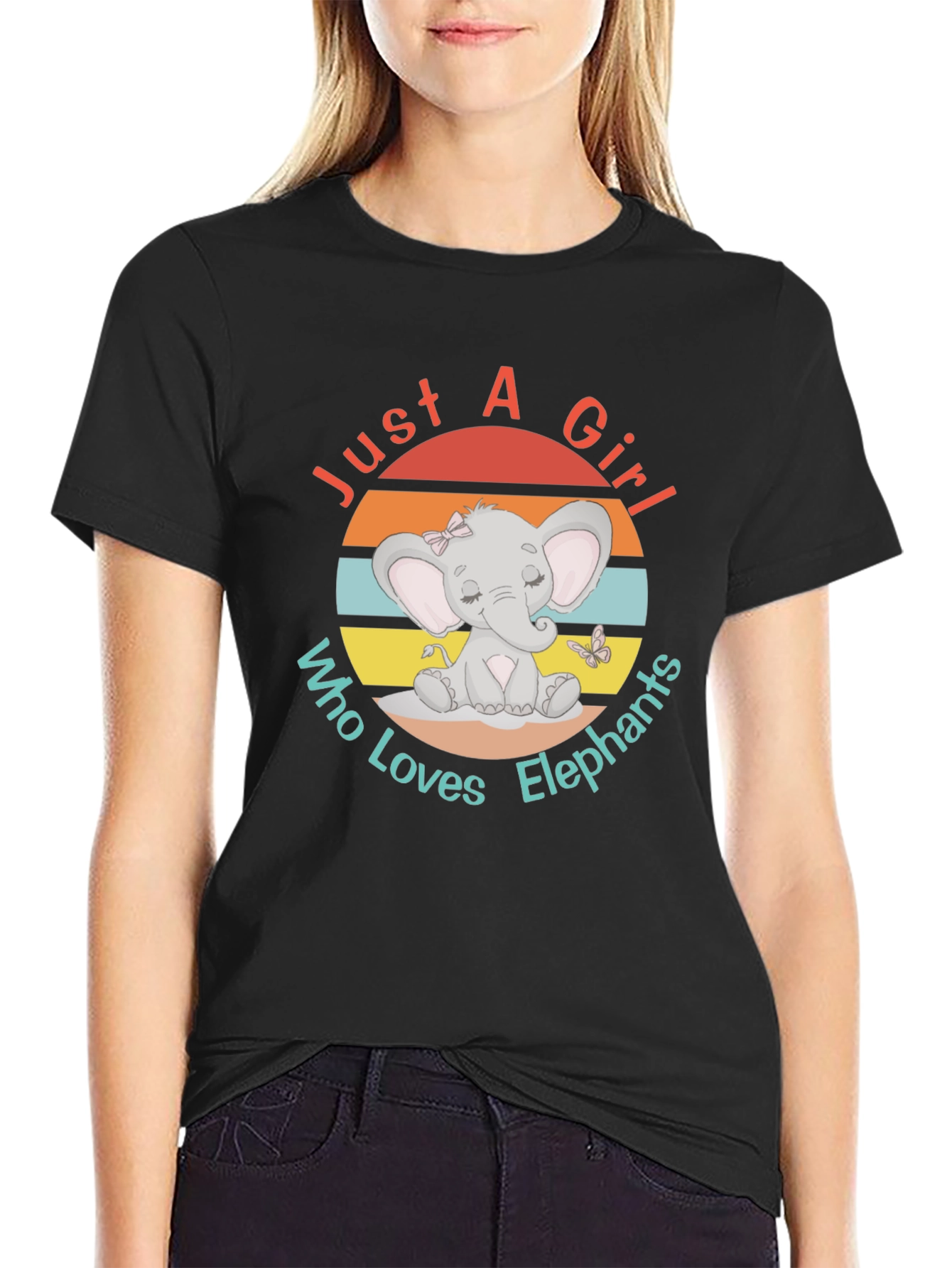 Black Just a Girl Who Loves Elephants T-Shirt view 2