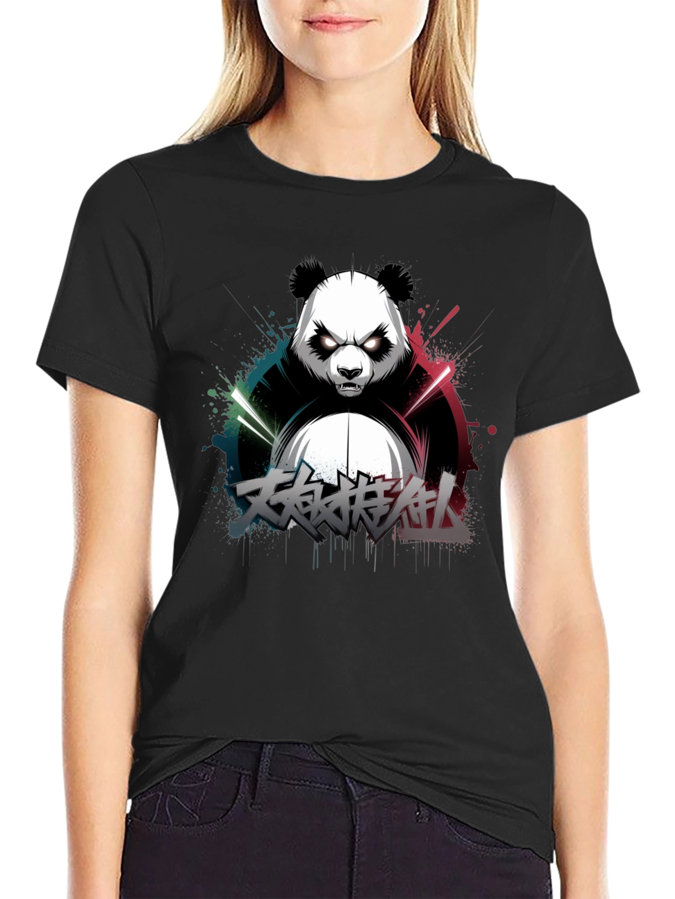 Black Men's Black Panda Graphic T-Shirt view 2