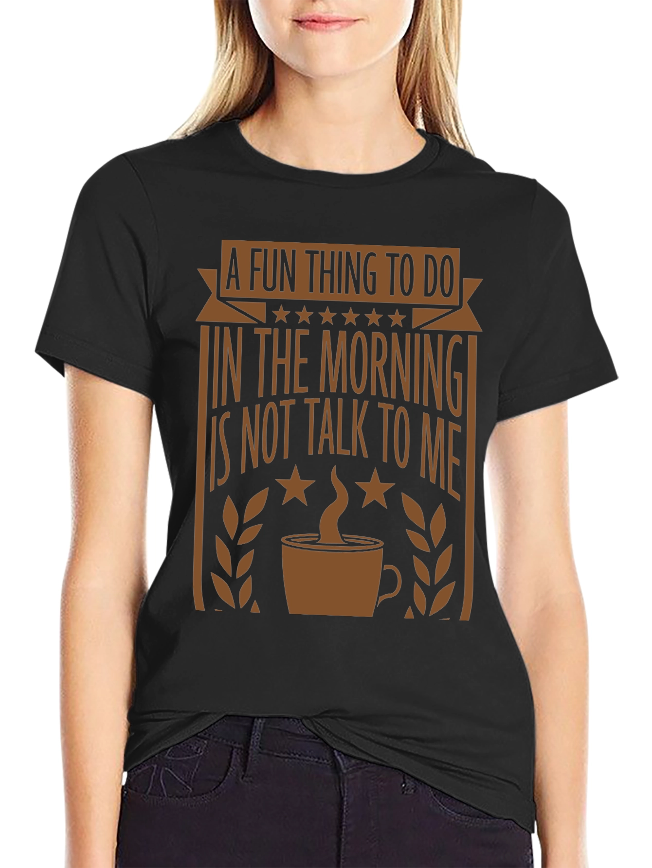 Black Funny Morning Graphic Tee - Coffee Lover's T-Shirt view 2