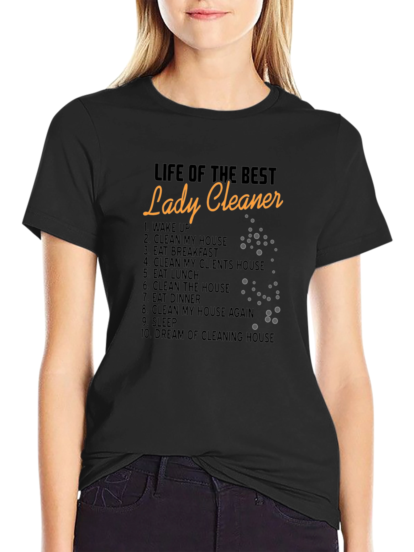 Black Lady Cleaner T-Shirt - Cleaning Life Tee view 2