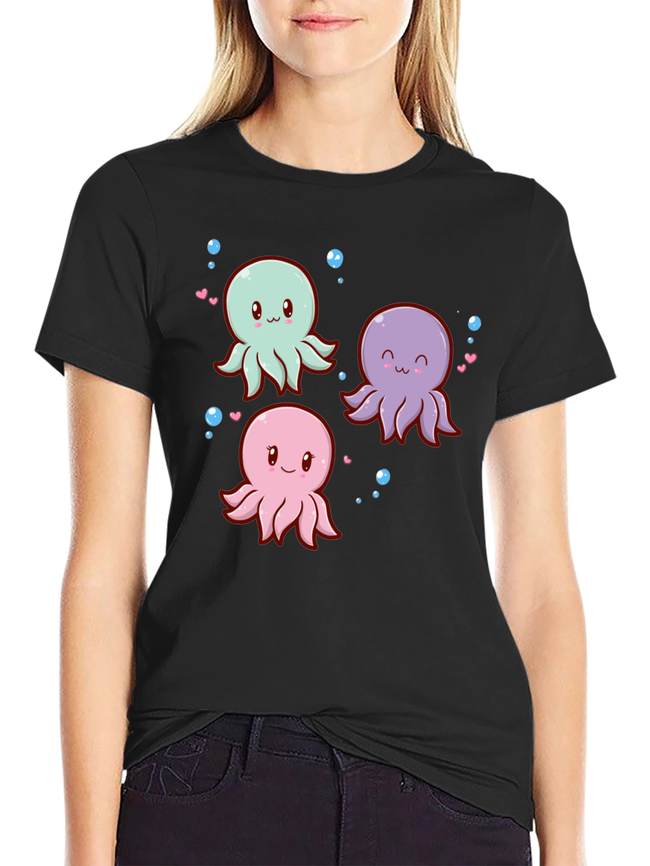 Black Cute Octopus Graphic Tee view 2