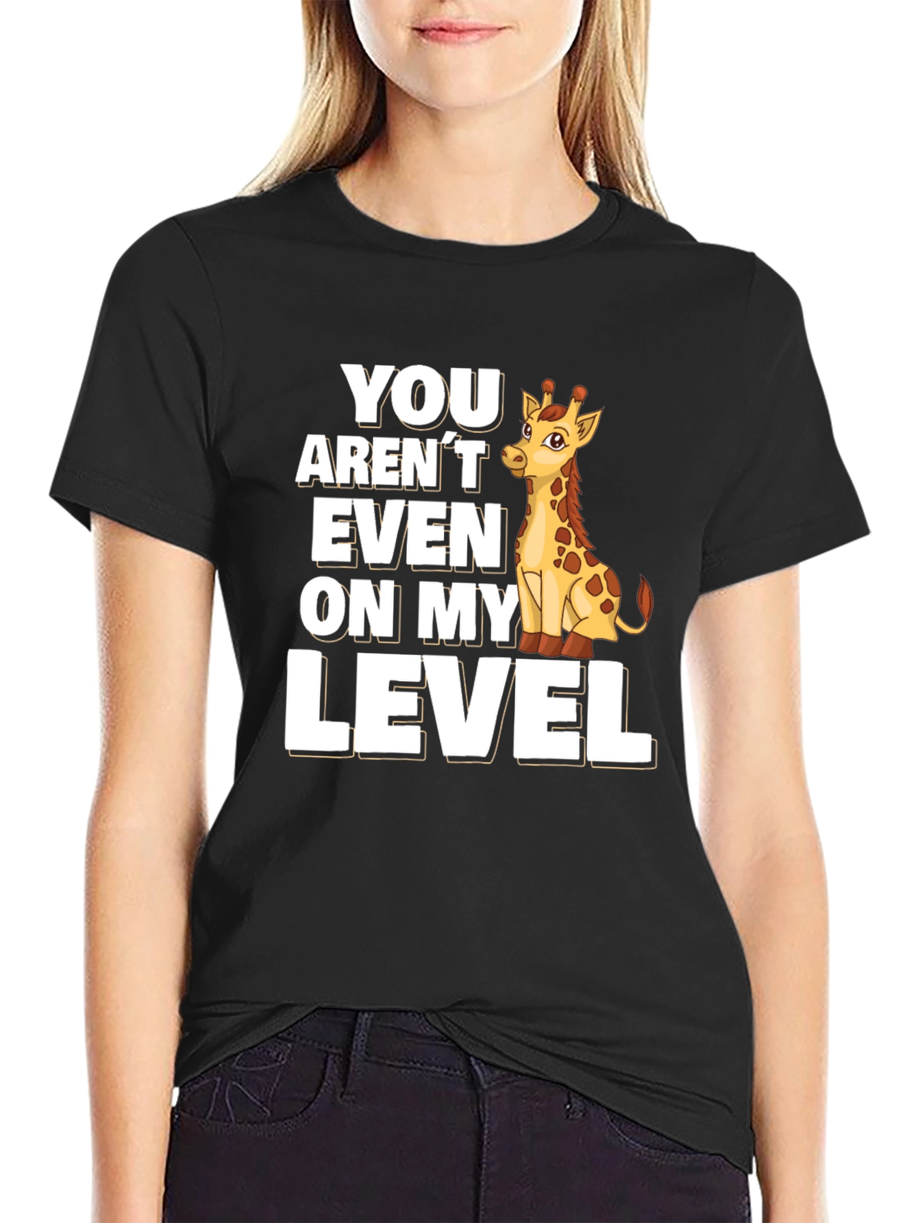 Black Giraffe Level T-Shirt - Funny Animal Tee view 2