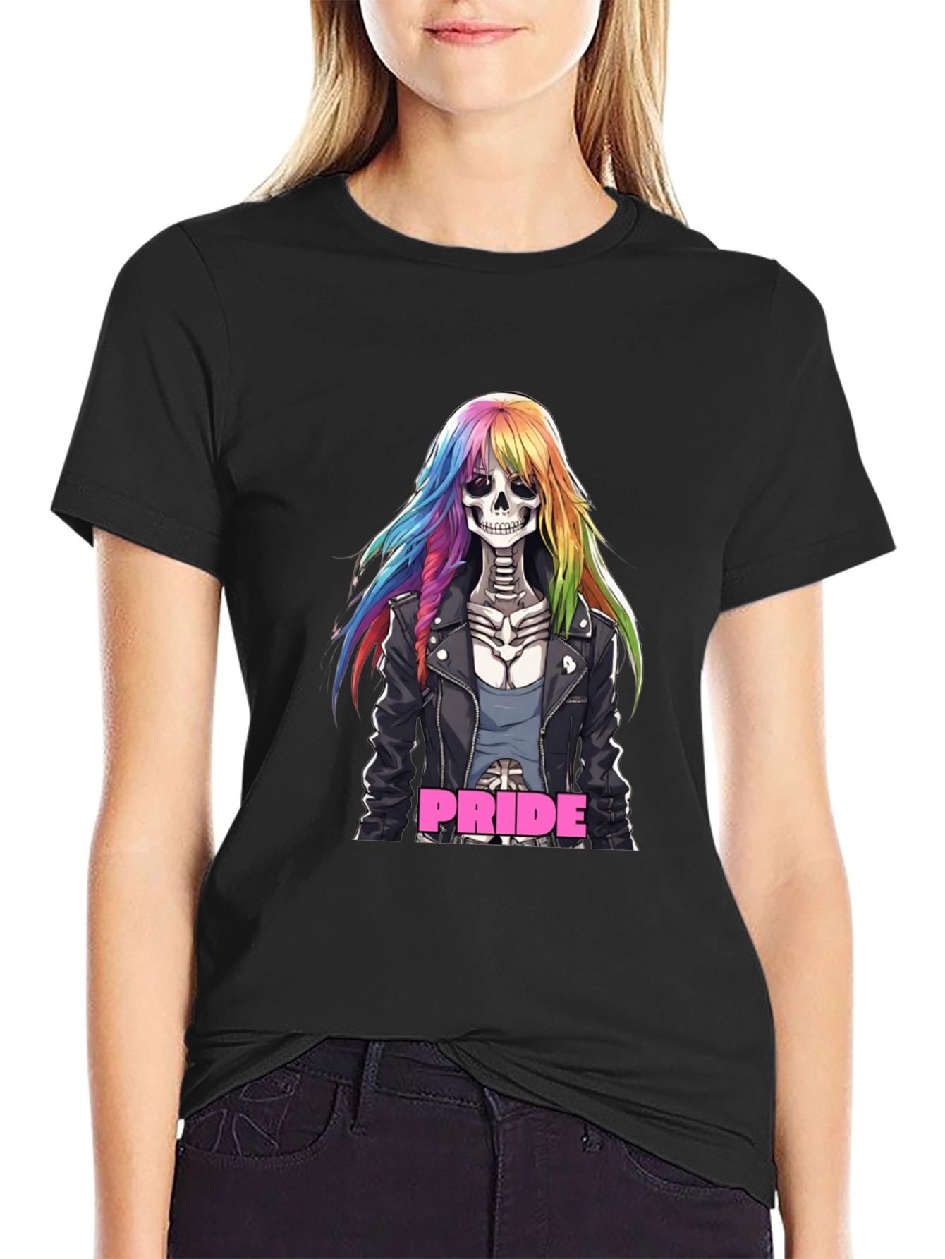 Black Pride Skeleton T-Shirt Rainbow Hair view 2