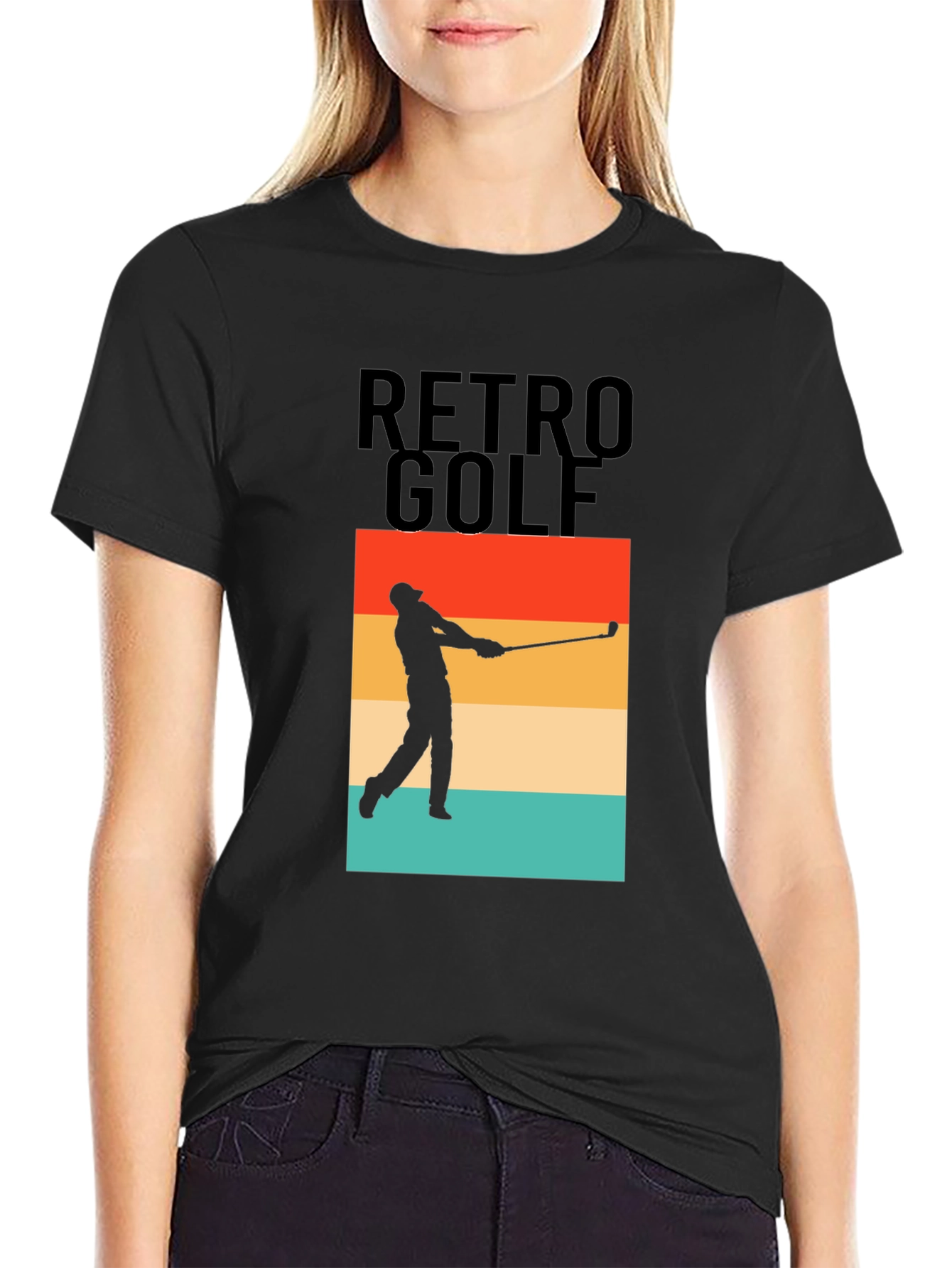 Black Retro Golf T-Shirt - Golfer Silhouette Tee view 2