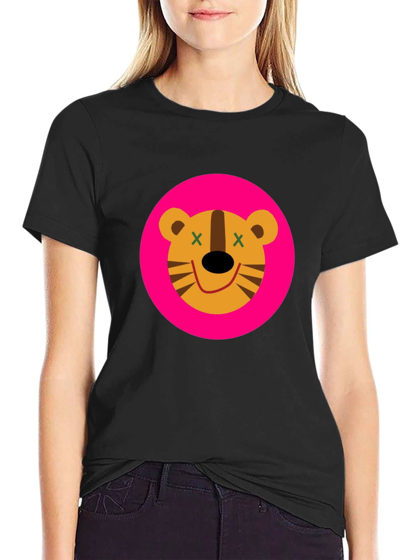 Black Funky Cartoon Tiger Graphic Tee - Black view 2