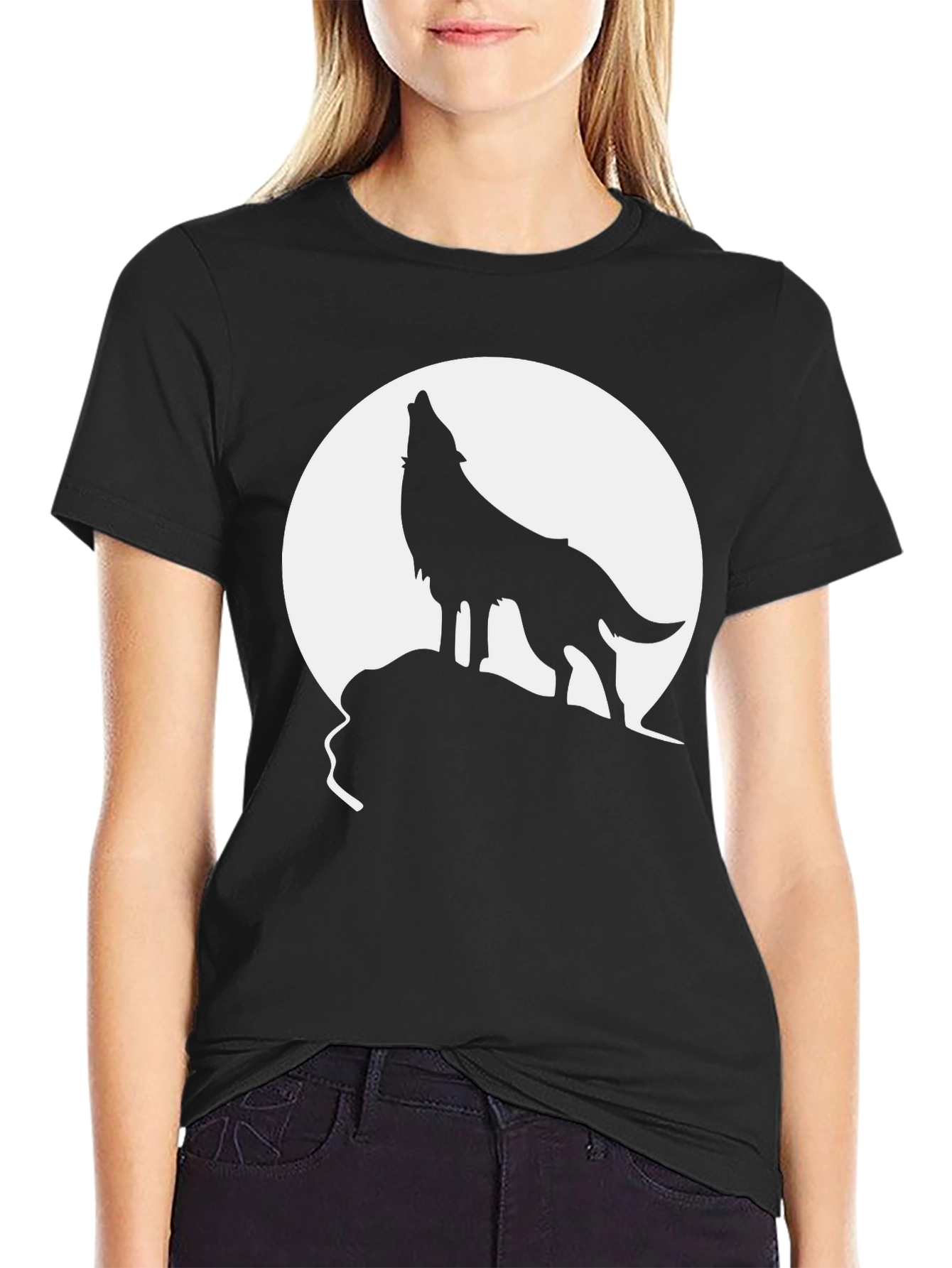 Black Wolf Howling at Moon Graphic Tee - Black view 2