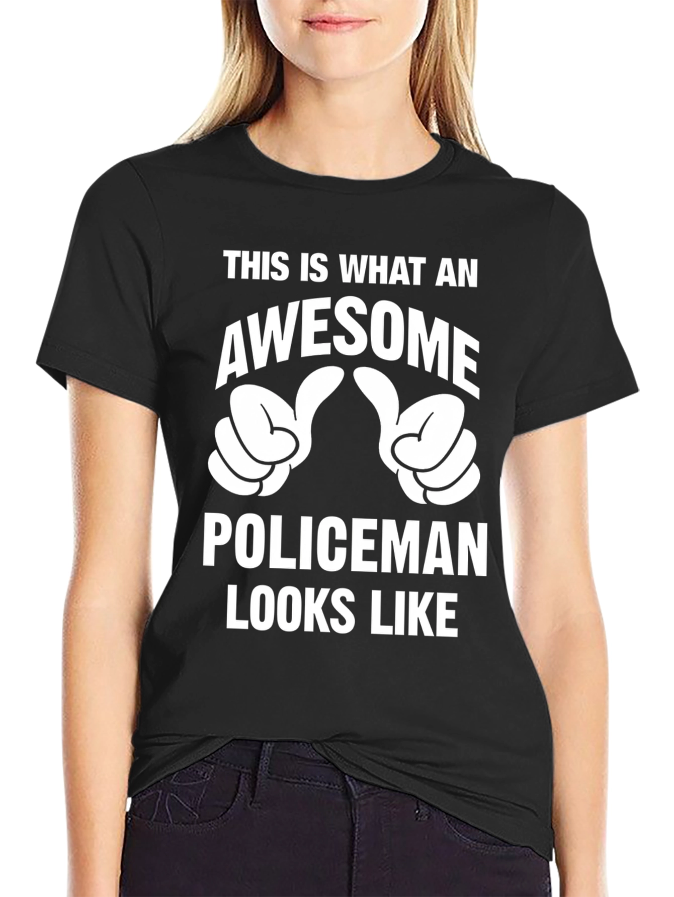 Black Awesome Policeman Graphic Tee - Black Cotton T-Shirt view 2