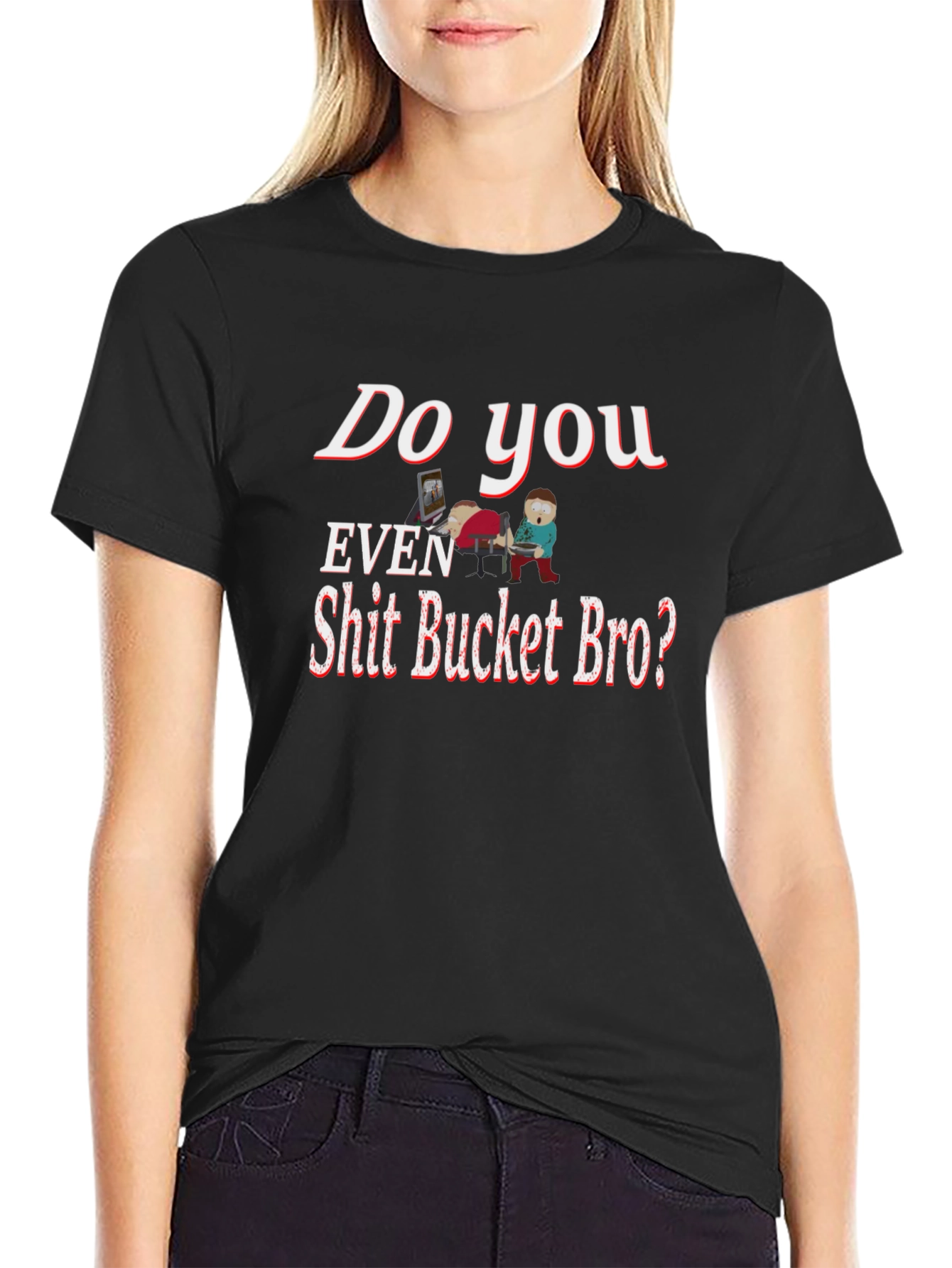 Black Humorous "Shit Bucket Bro" Graphic Tee view 2