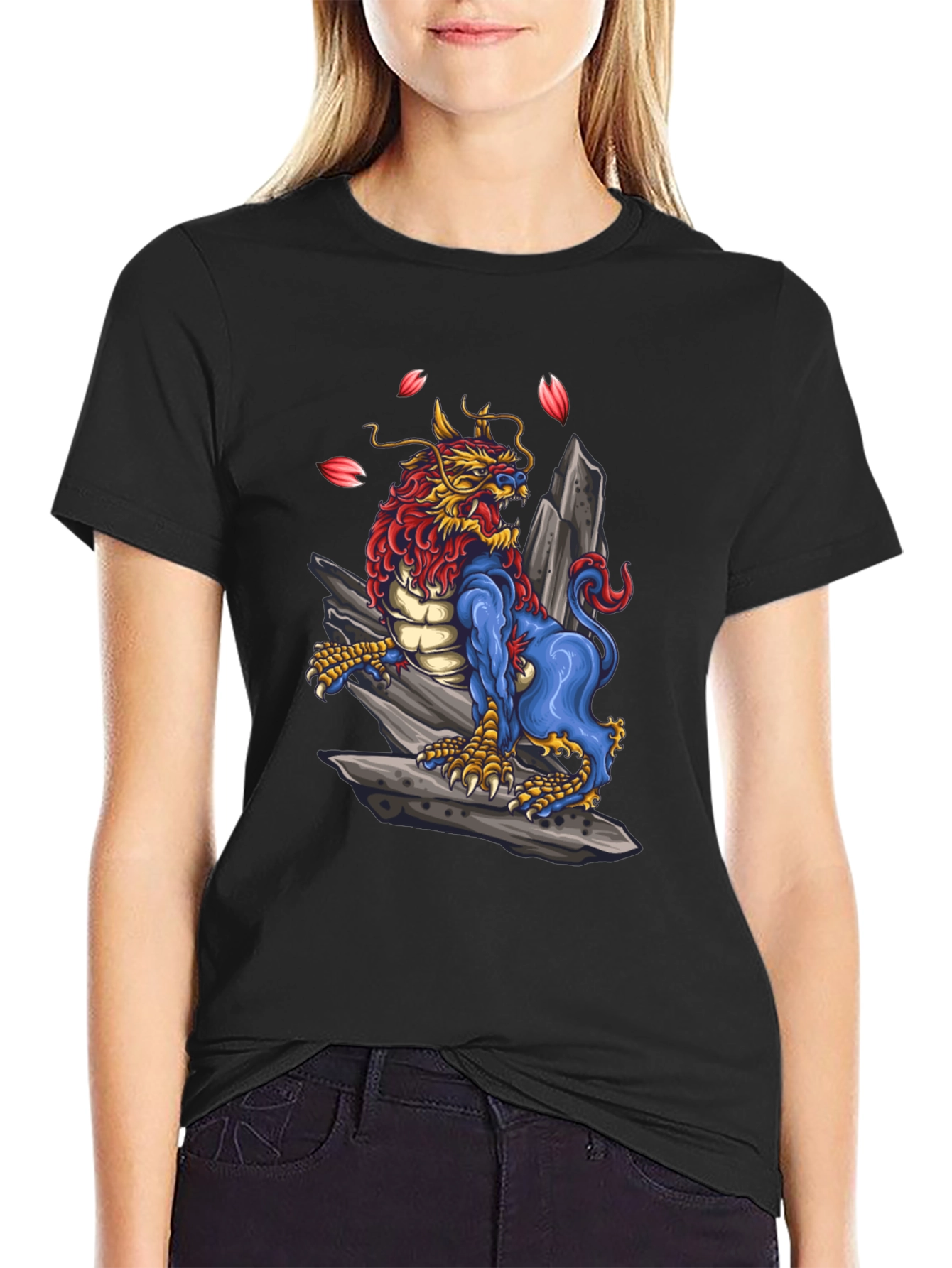 Black Dragon Foo Dog Graphic Tee - Unique Design view 2