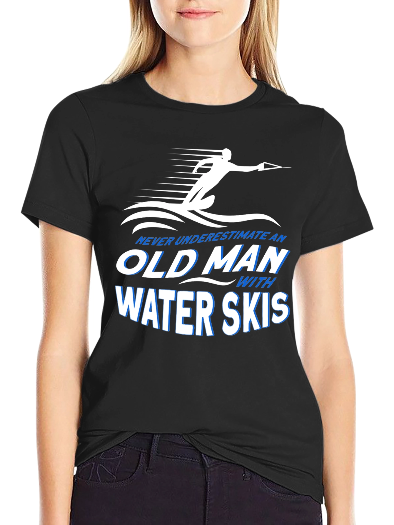 Black Old Man Water Skis Graphic T-Shirt view 2