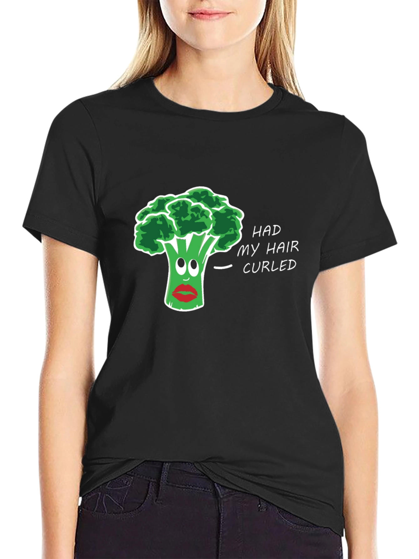 Black Humorous Broccoli Hair Pun T-Shirt view 2