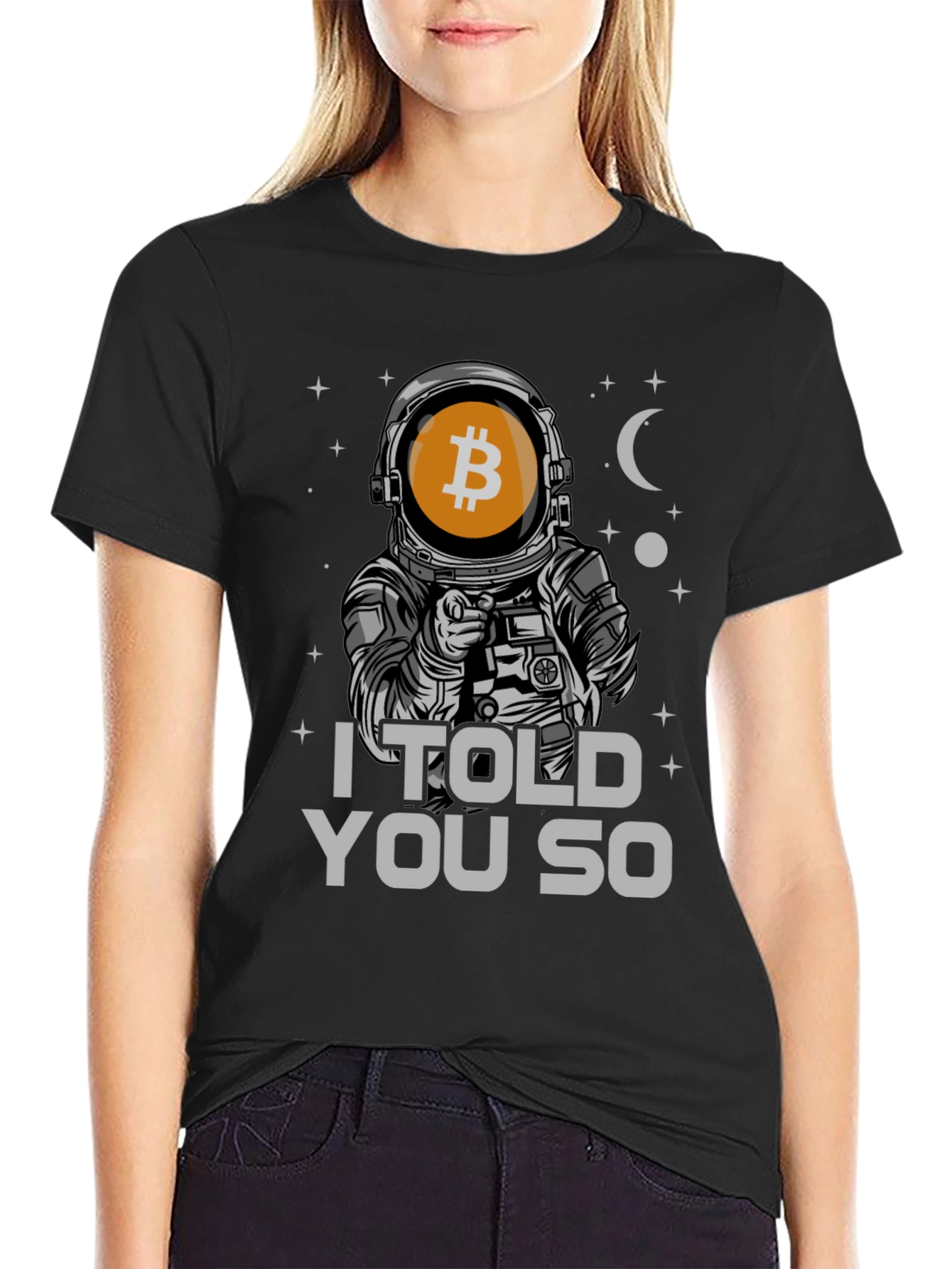 Black Bitcoin Astronaut T-Shirt - I Told You So view 2