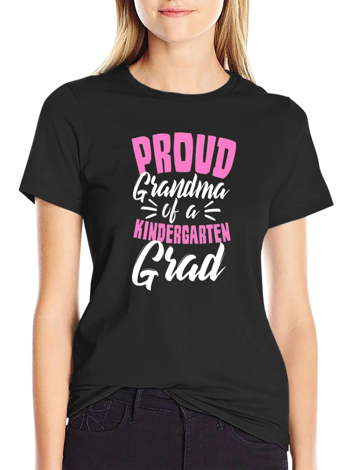 Black Proud Grandma Kindergarten Grad T-Shirt view 2