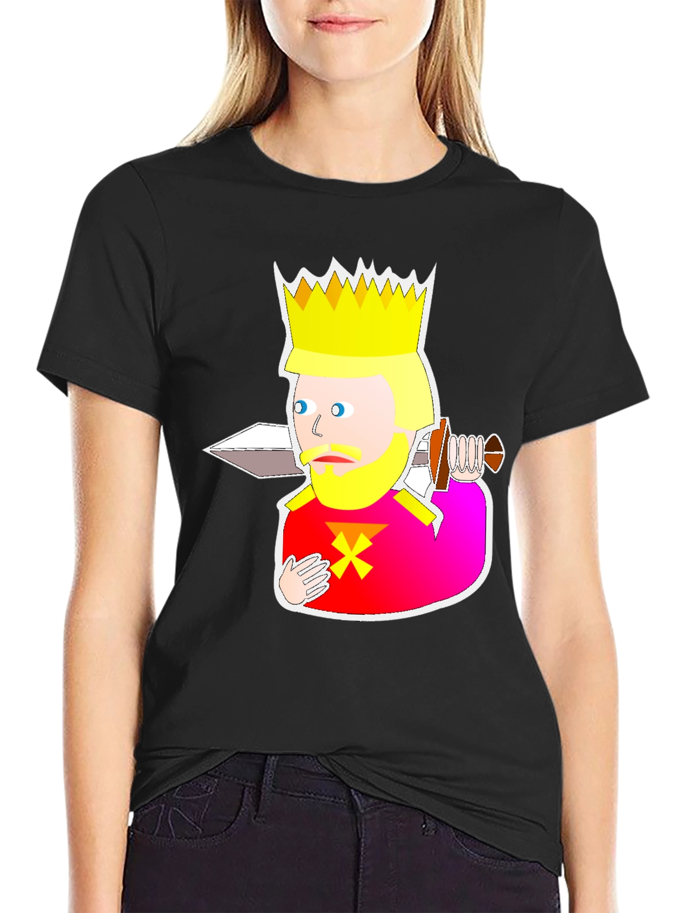 Black King Cartoon Graphic Tee - Black view 2