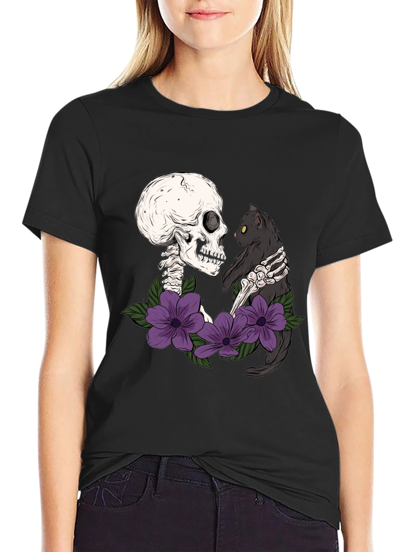 Black Skeleton Cat Lover T-Shirt - Dark Humor Tee view 2