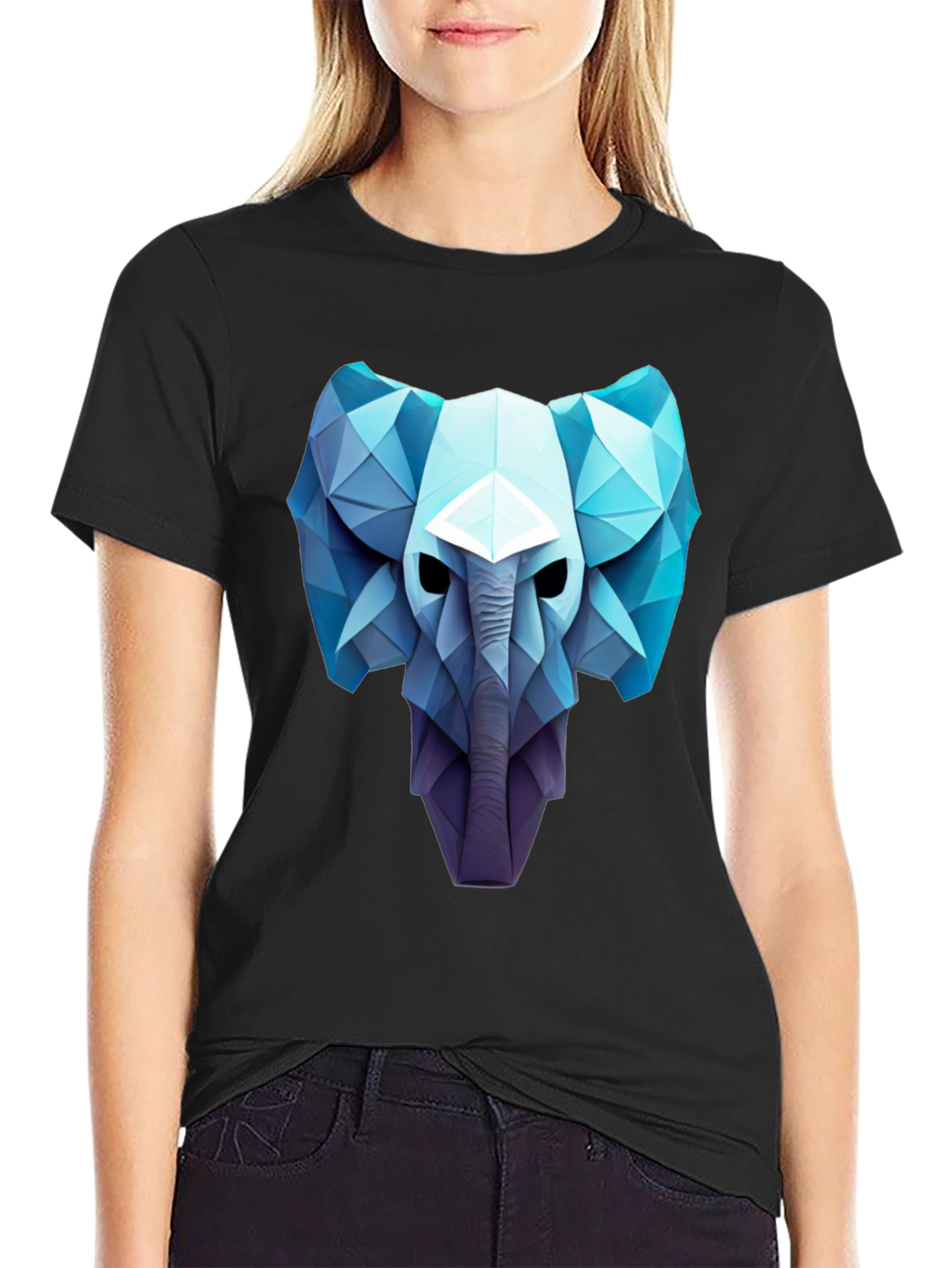 Black Geometric Elephant Graphic Tee - Modern Art Style view 2