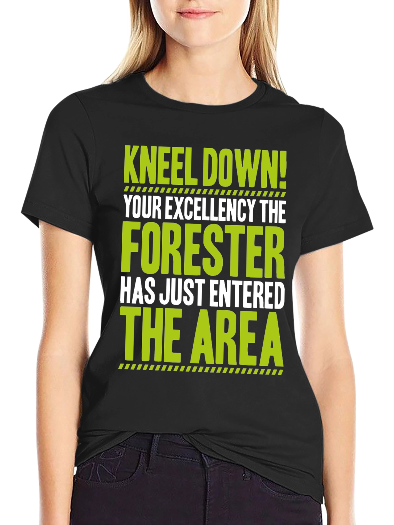 Black Forester T-Shirt - Kneel Down! Funny Forest Worker Tee view 2