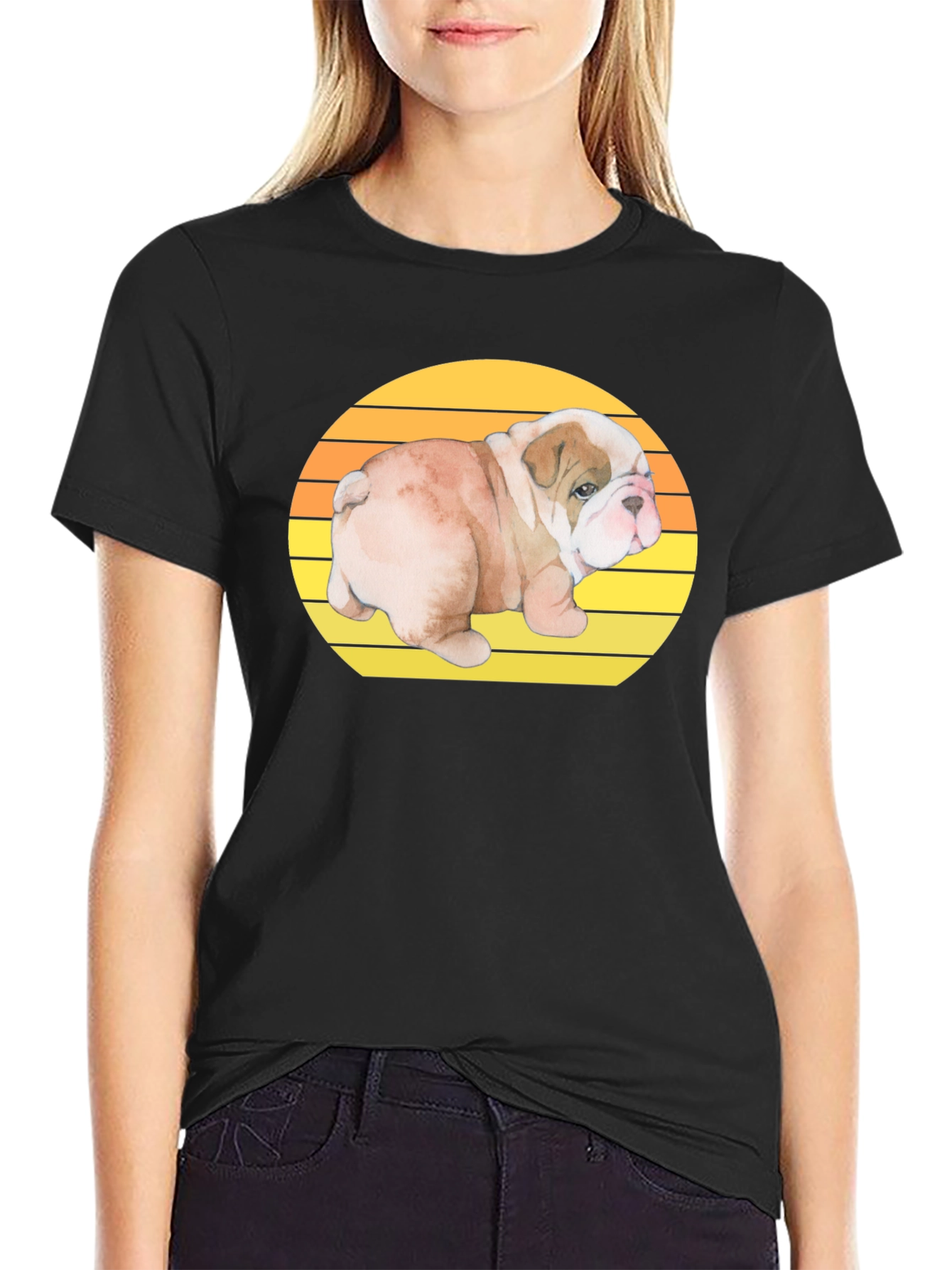 Bulldog Puppy Sunset Graphic T-Shirt - 2
