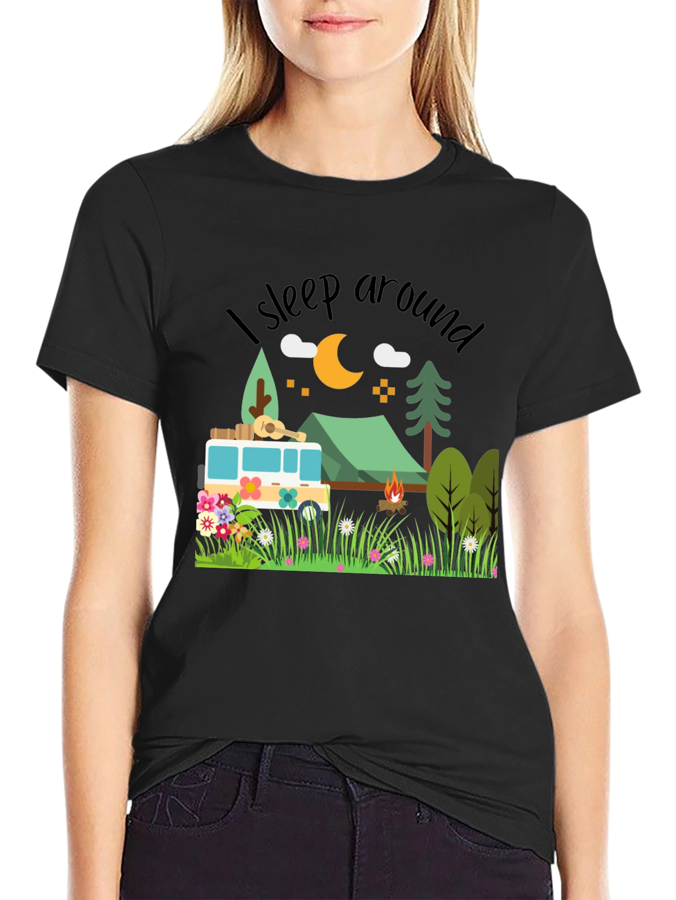 Black Sleep Around Camping T-Shirt - Nature Lover Tee view 2