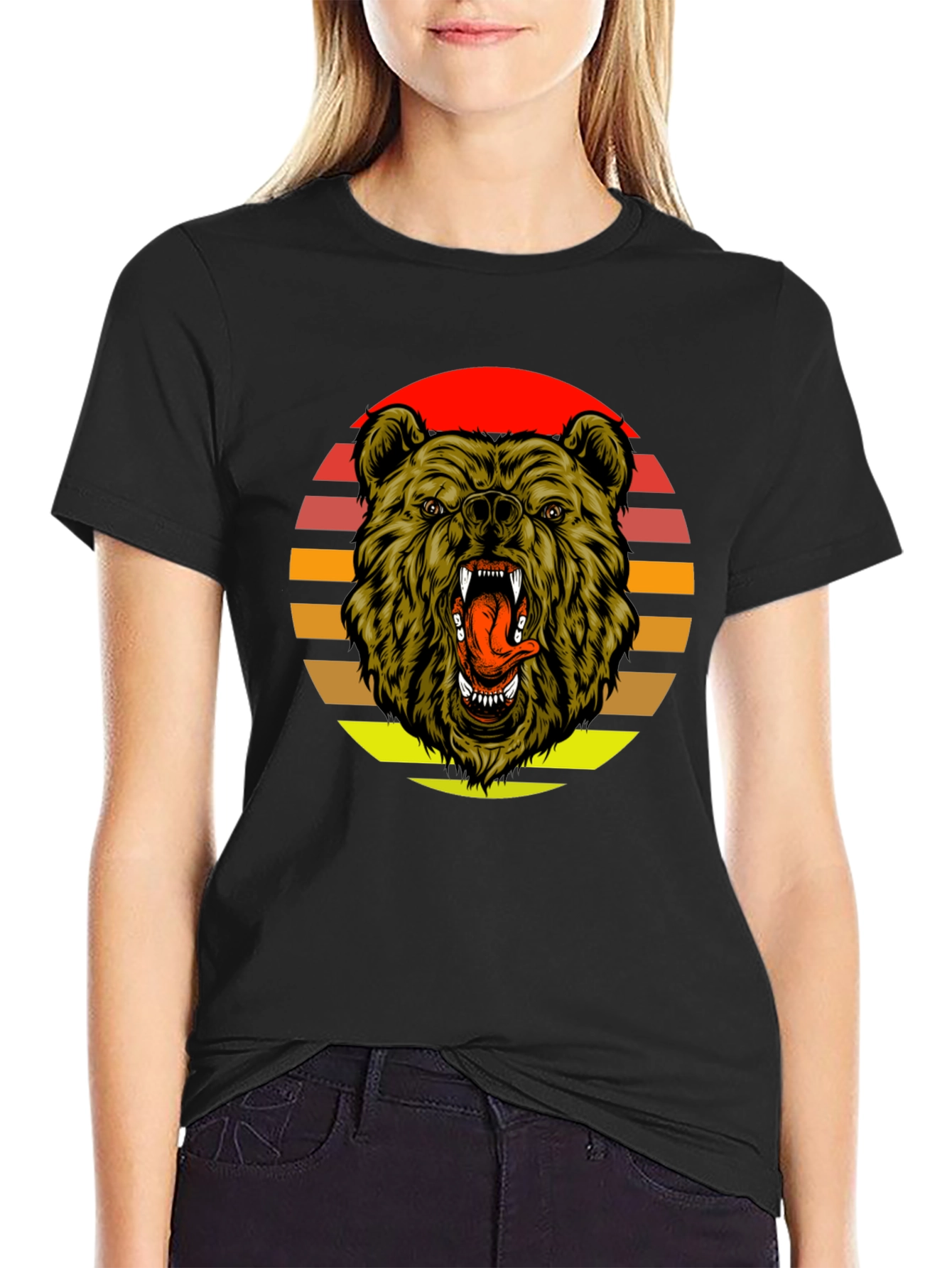 Black Sunset Bear Graphic Tee - Black Cotton Blend view 2