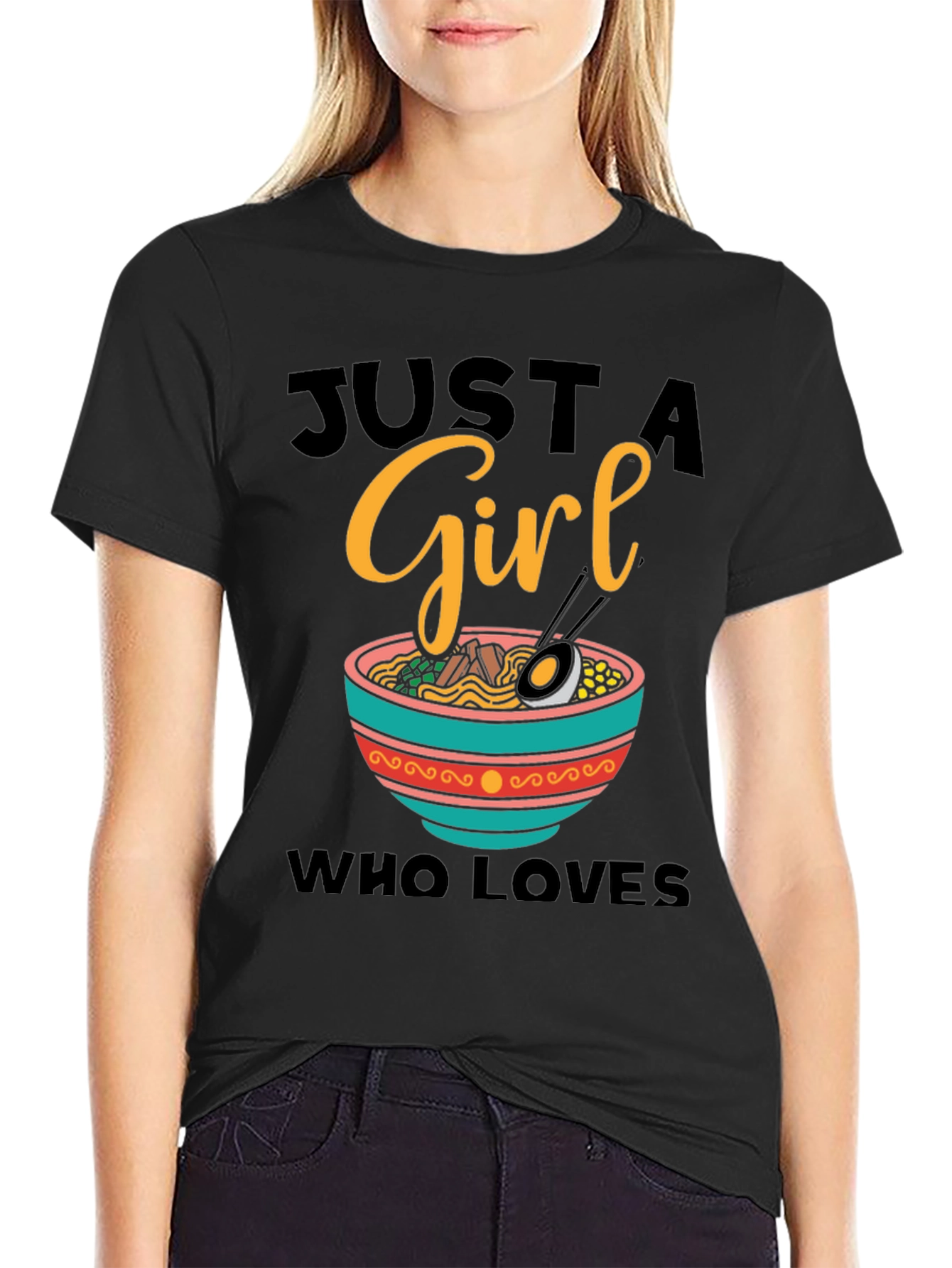 Black Just A Girl Who Loves Ramen T-Shirt view 2