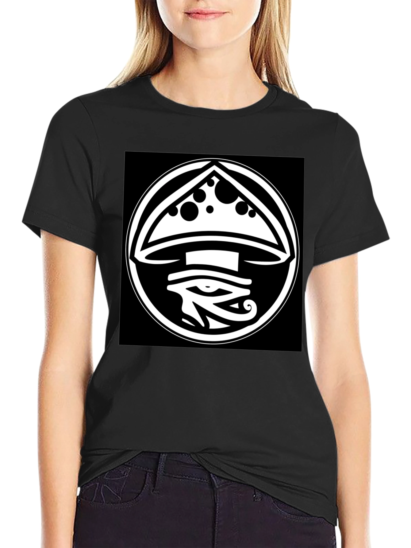 Black Mushroom Eye Graphic Tee - Unique Design view 2