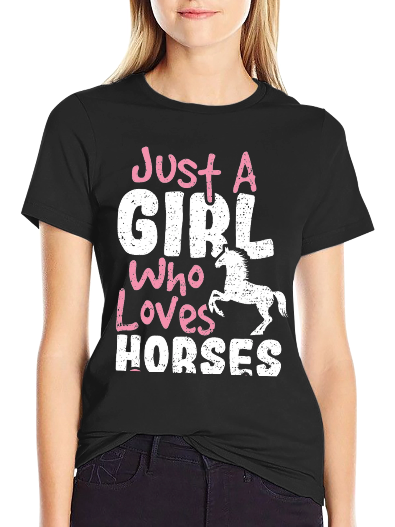 Black Just A Girl Who Loves Horses T-Shirt view 2