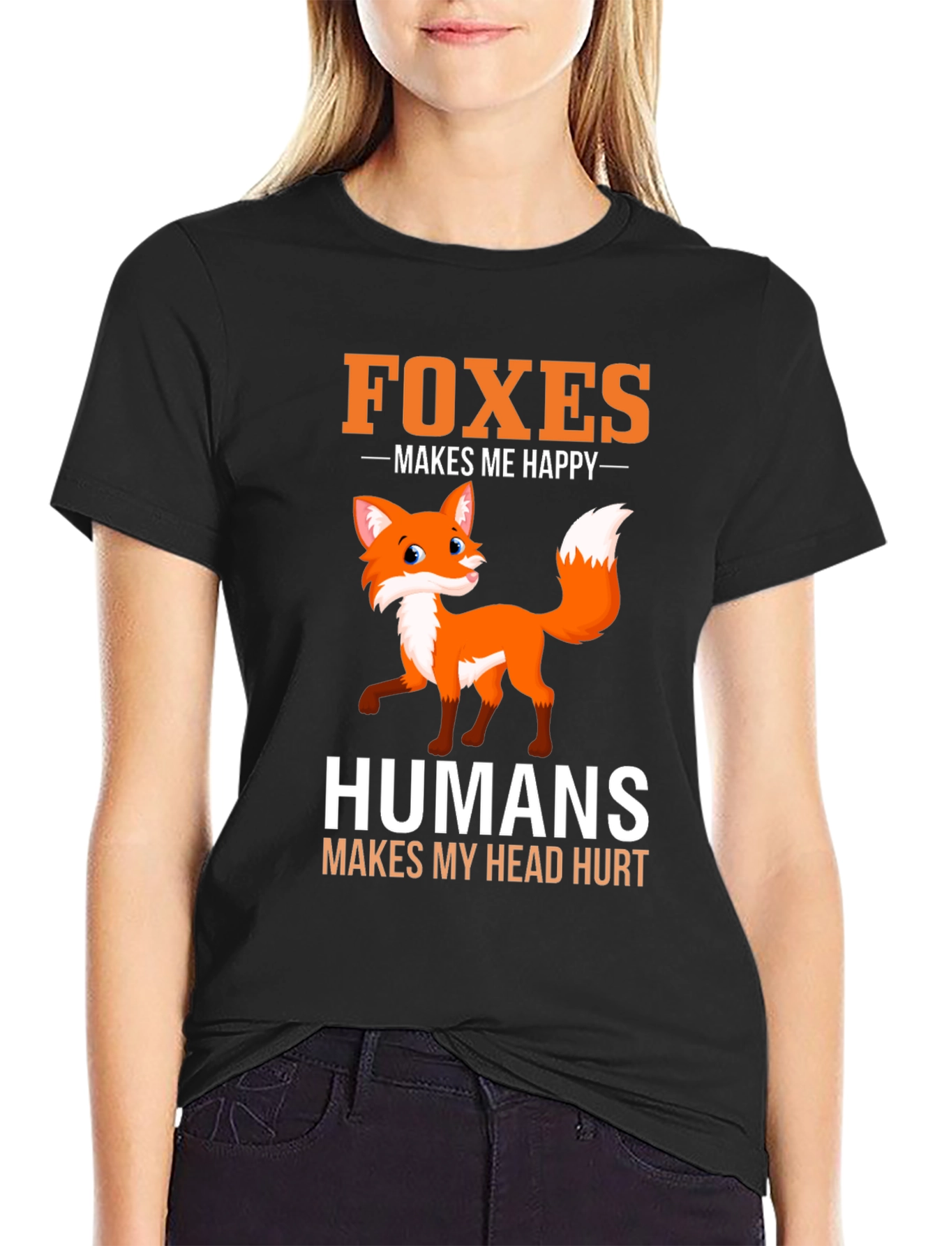 Black Foxes Make Me Happy T-Shirt - Funny Animal Lover Tee view 2