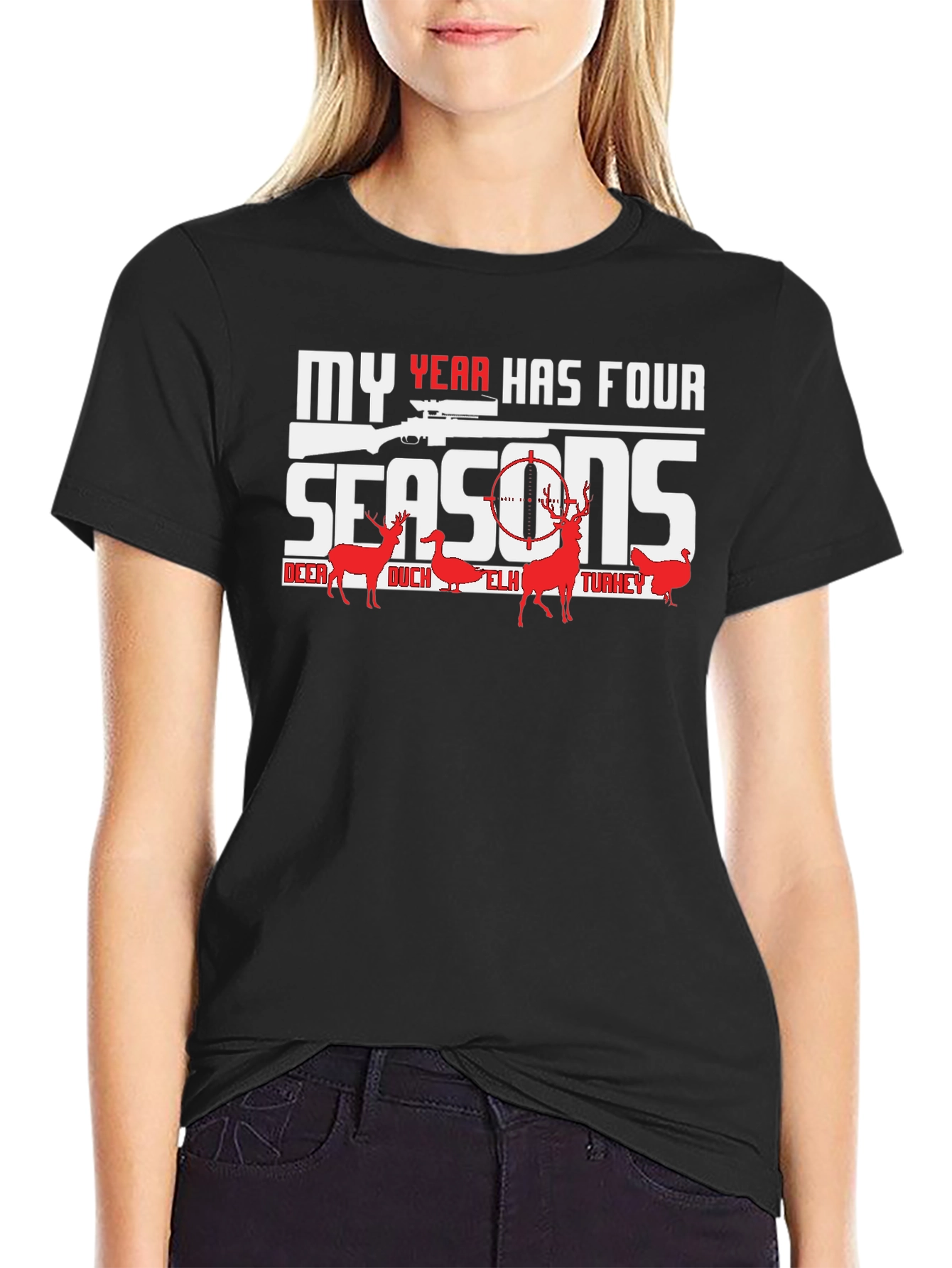 Black My Year Has Four Seasons Hunting Graphic T-Shirt view 2