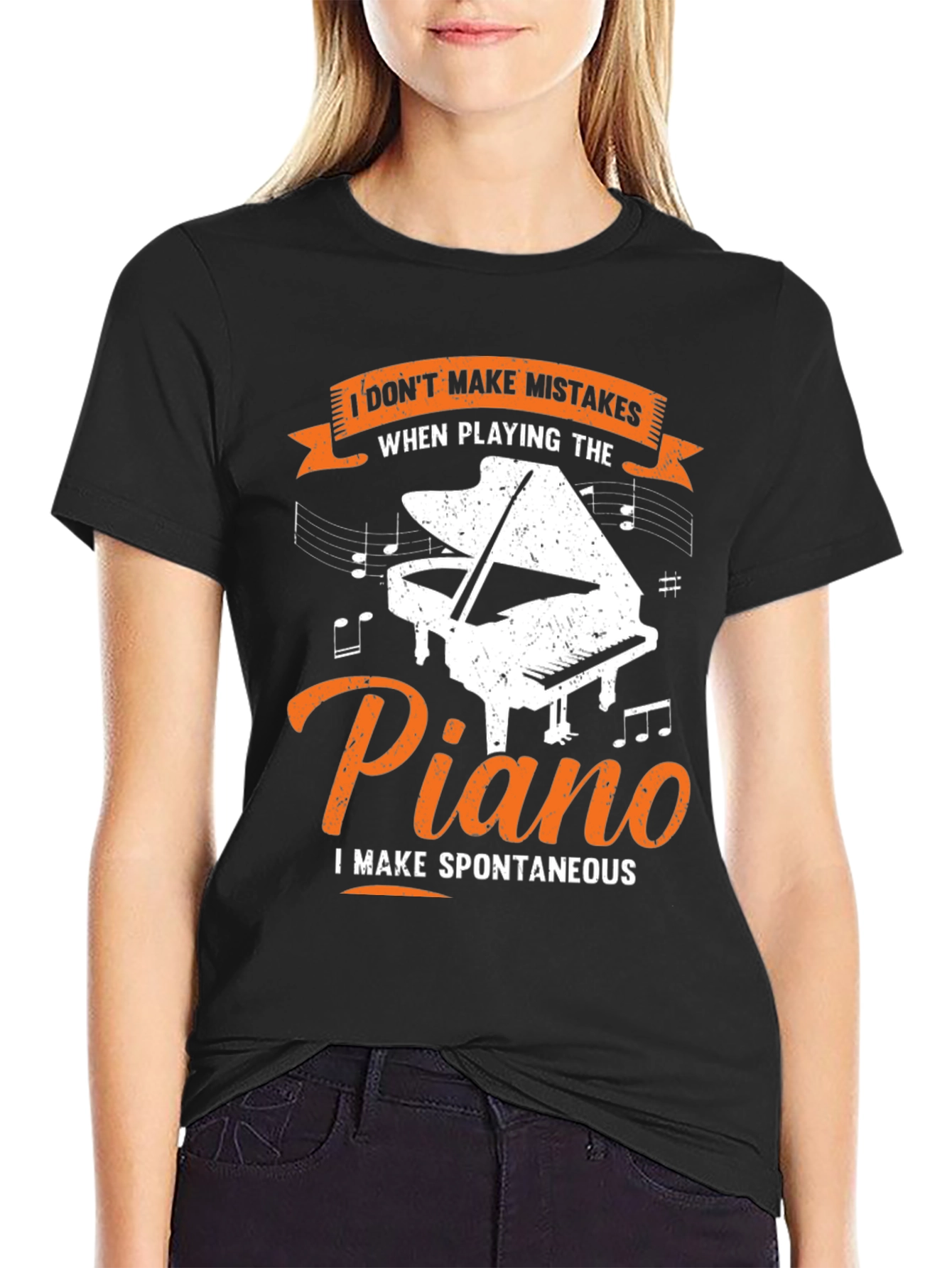 Black Piano Player's Tee: I Don't Make Mistakes, Spontaneous Music! view 2