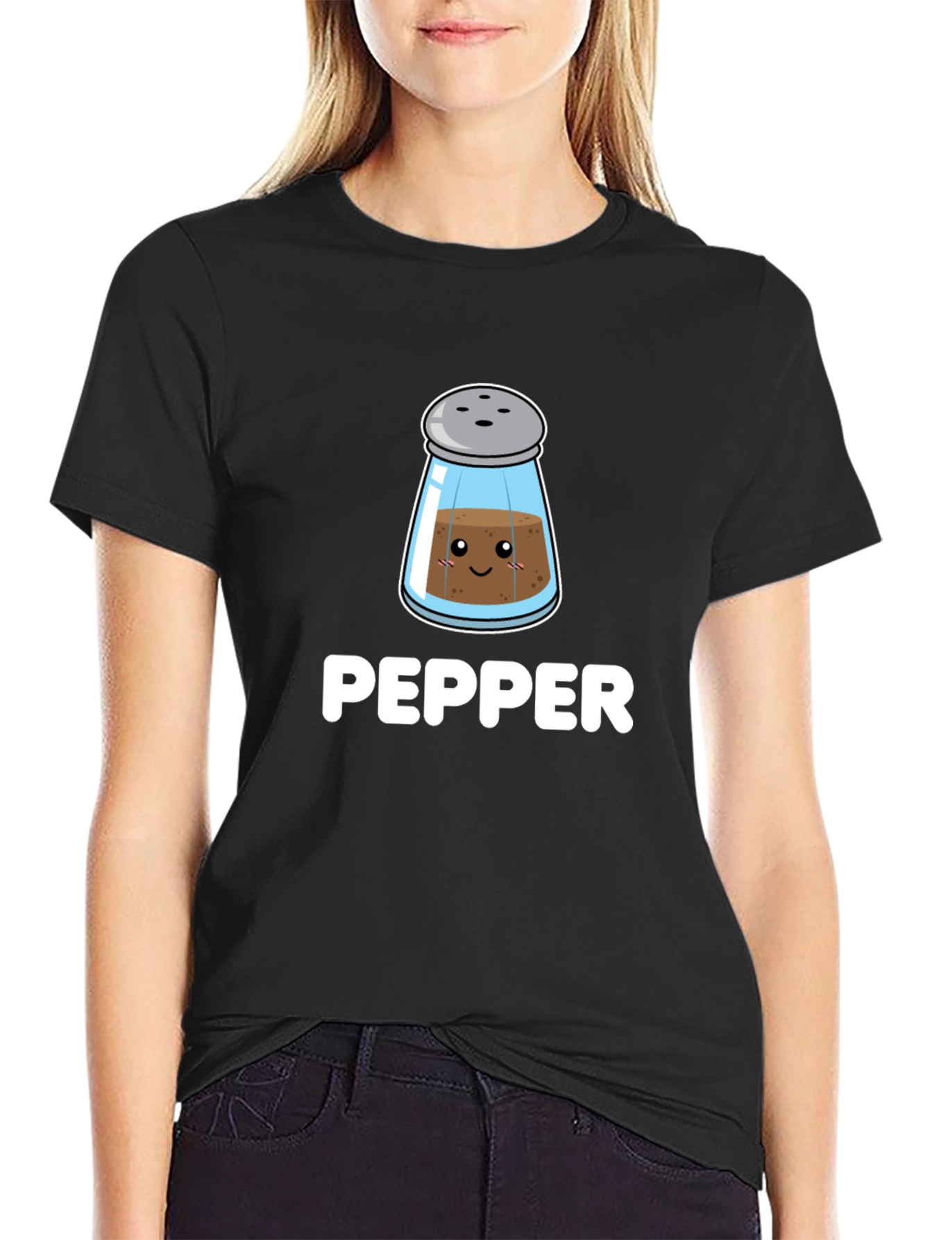 Black Cute Pepper Shaker Graphic Tee - Black view 2