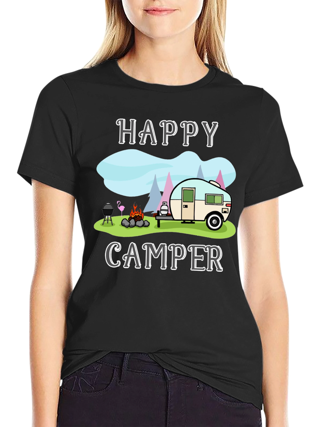 Happy Camper Graphic T-Shirt Camping Design - 2