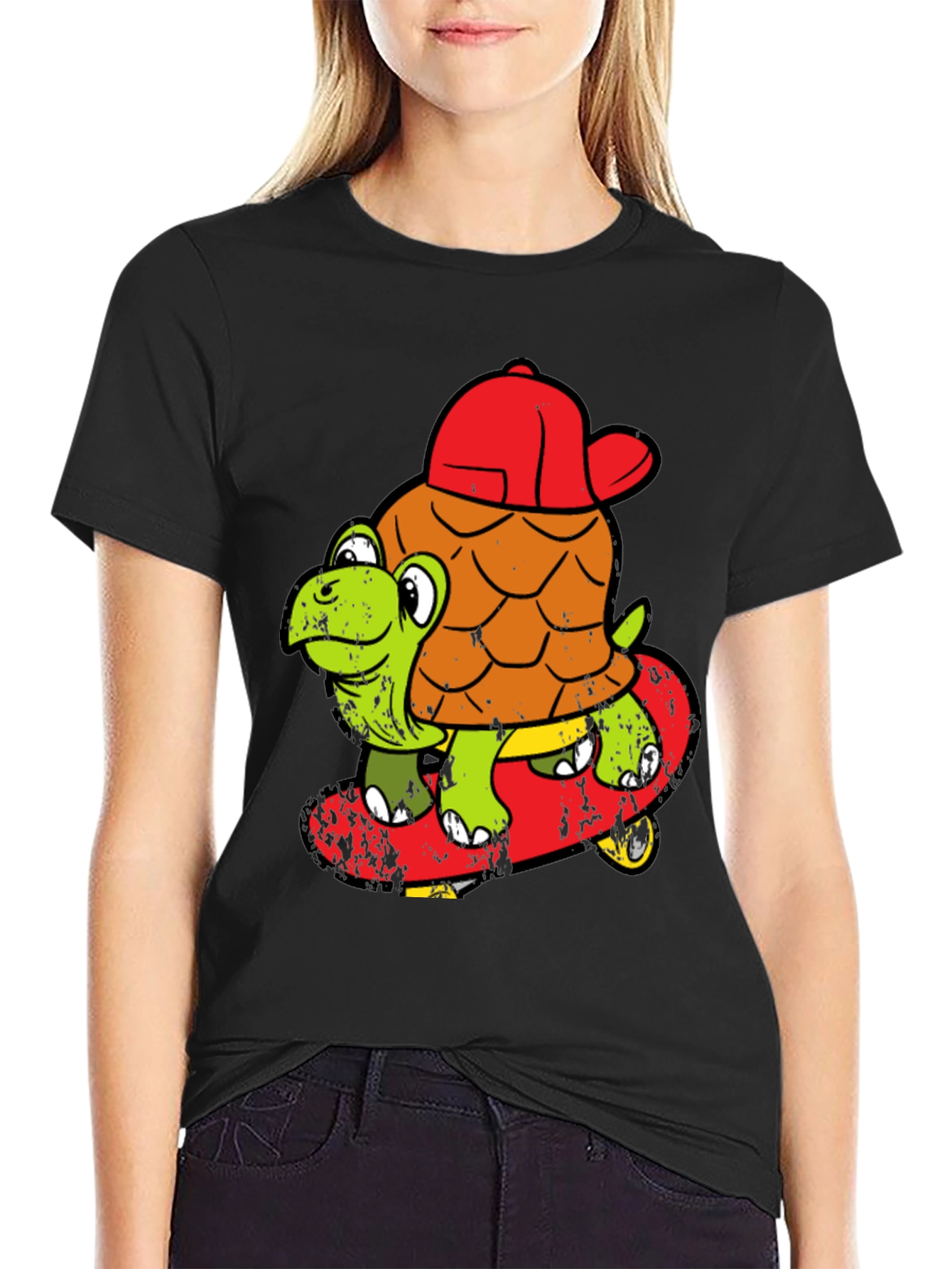 Black Turtle Skateboarder T-Shirt - Cool Cartoon Tee view 2