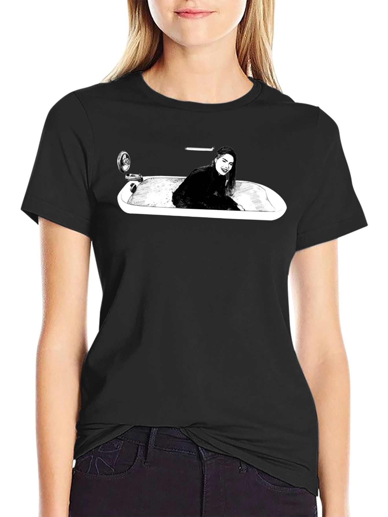 Black Woman in Tub Graphic T-Shirt - Black view 2