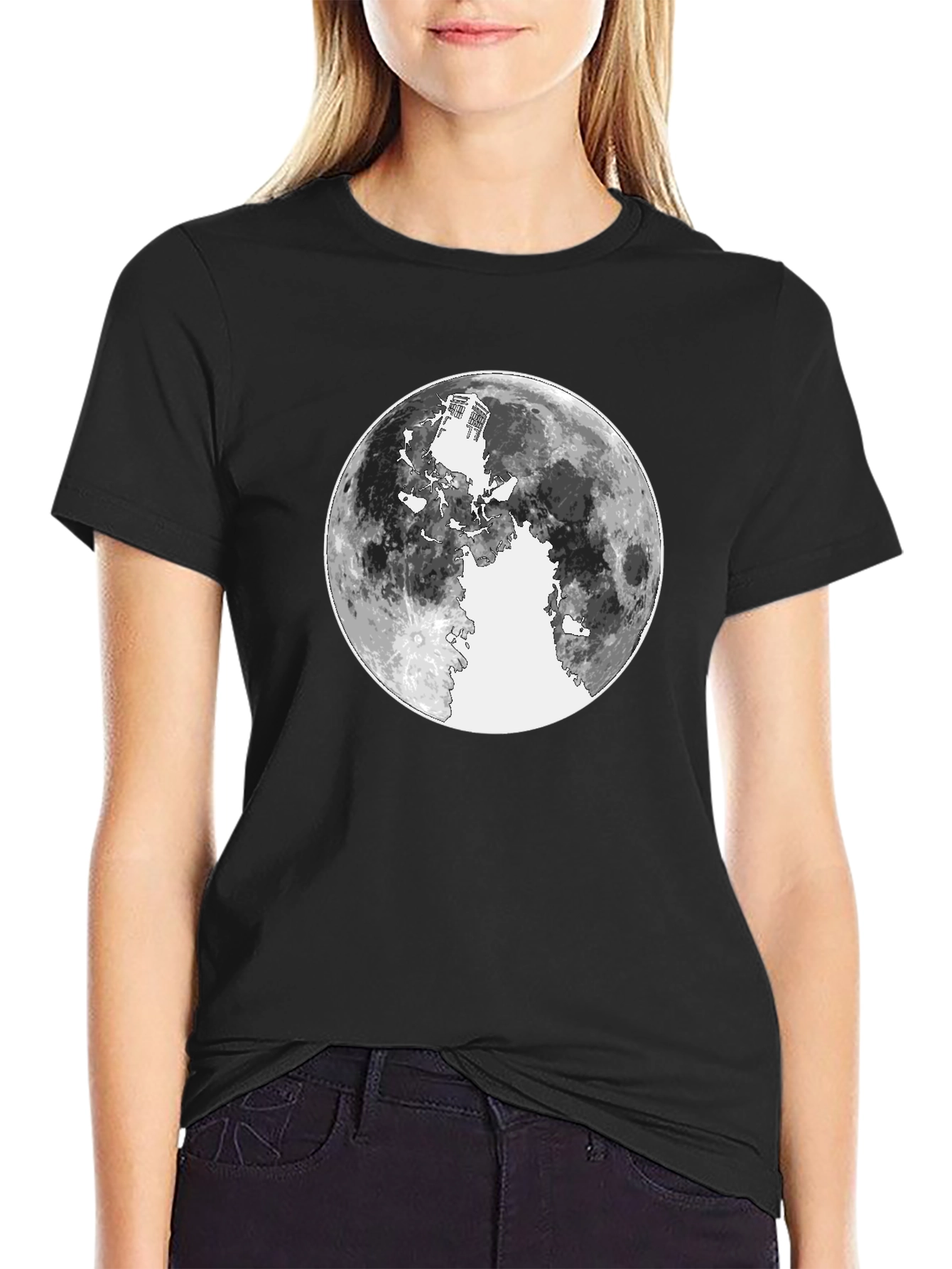 Black Lunar Silhouette Graphic Tee - Black Cotton view 2