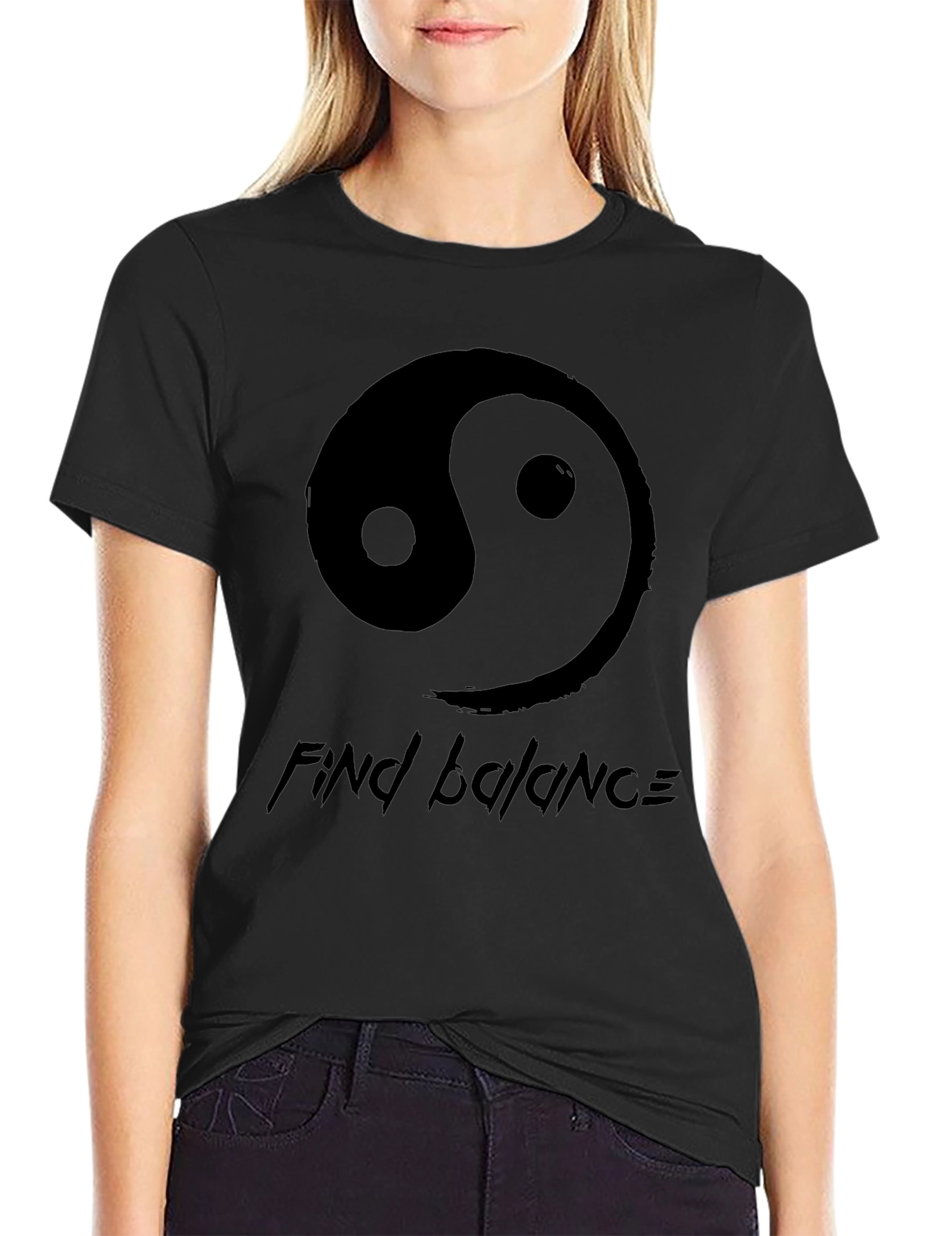 Black Yin Yang Find Balance Graphic Tee view 2