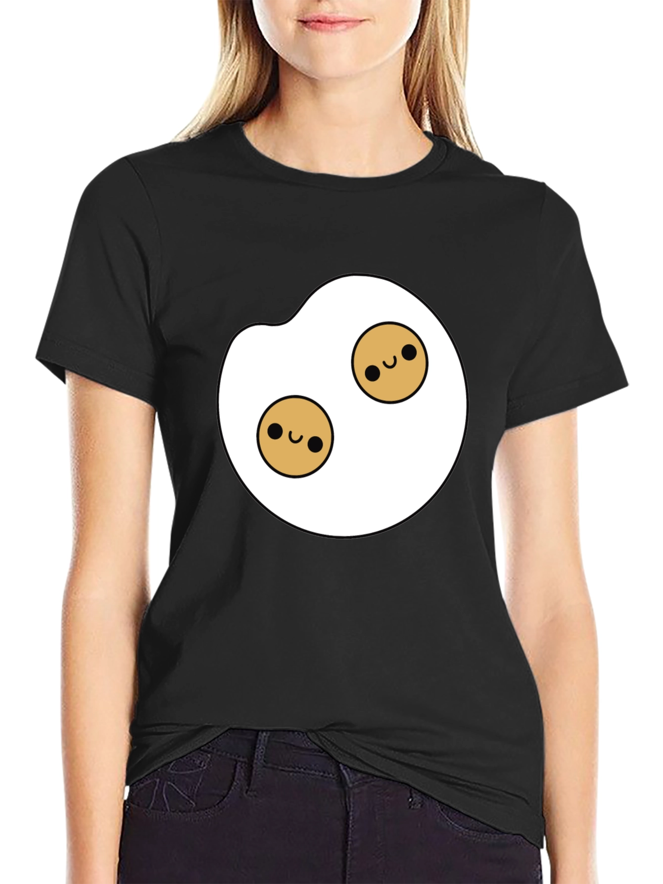 Black Cute Egg Graphic Tee - Black Casual Shirt view 2