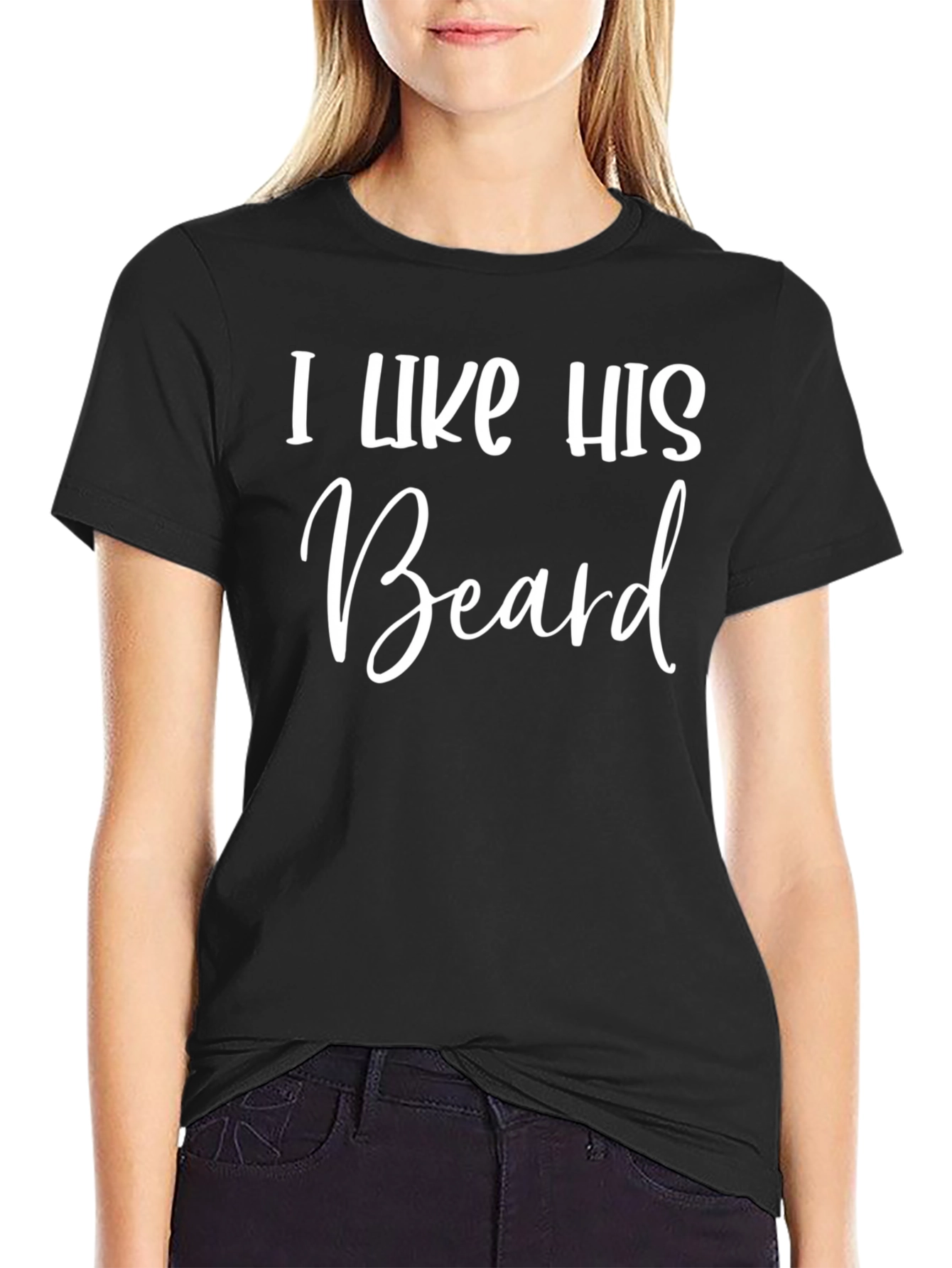 Black I Like His Beard Graphic Tee - Black Crew Neck T-Shirt view 2