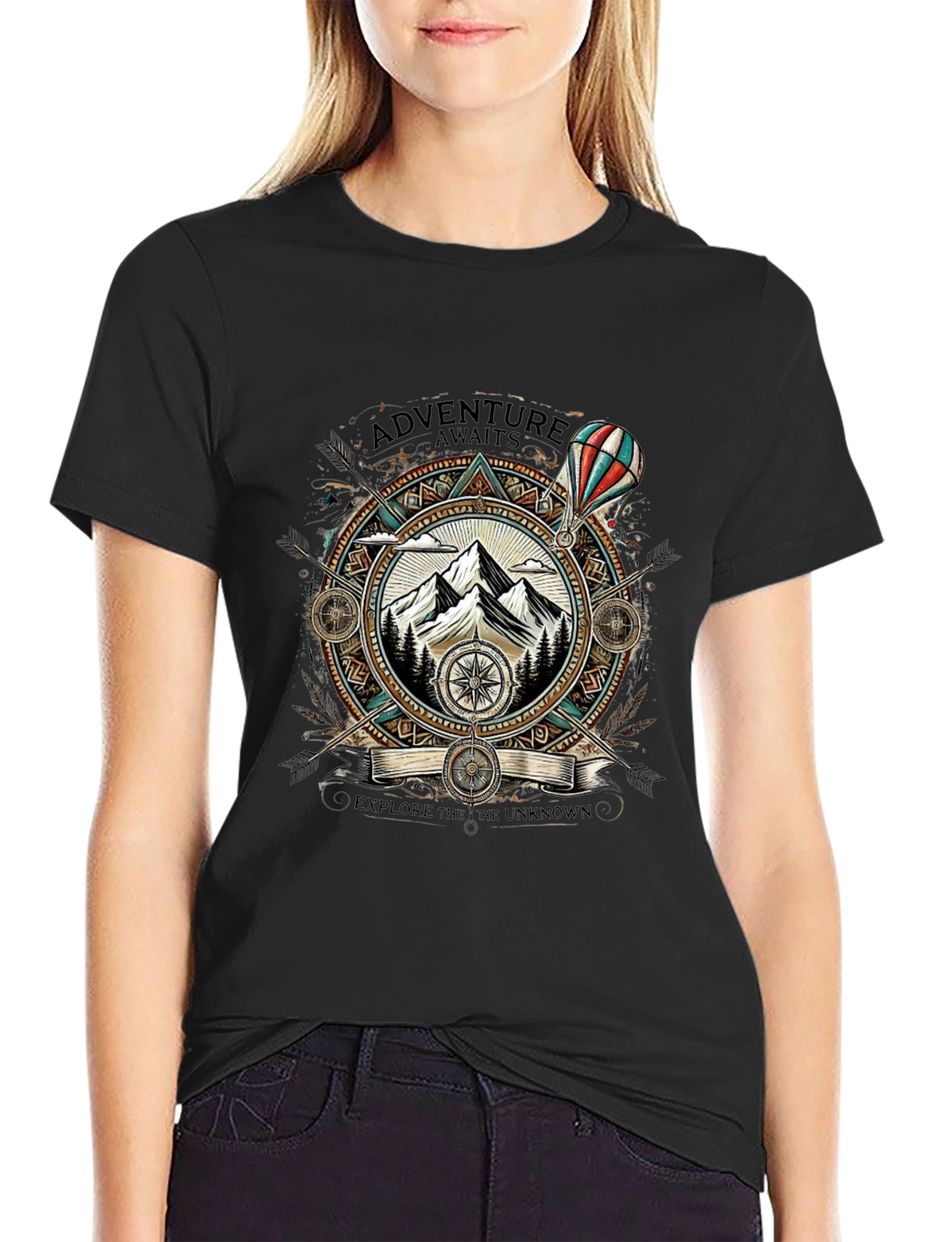 Black Adventure Awaits Graphic T-Shirt view 2