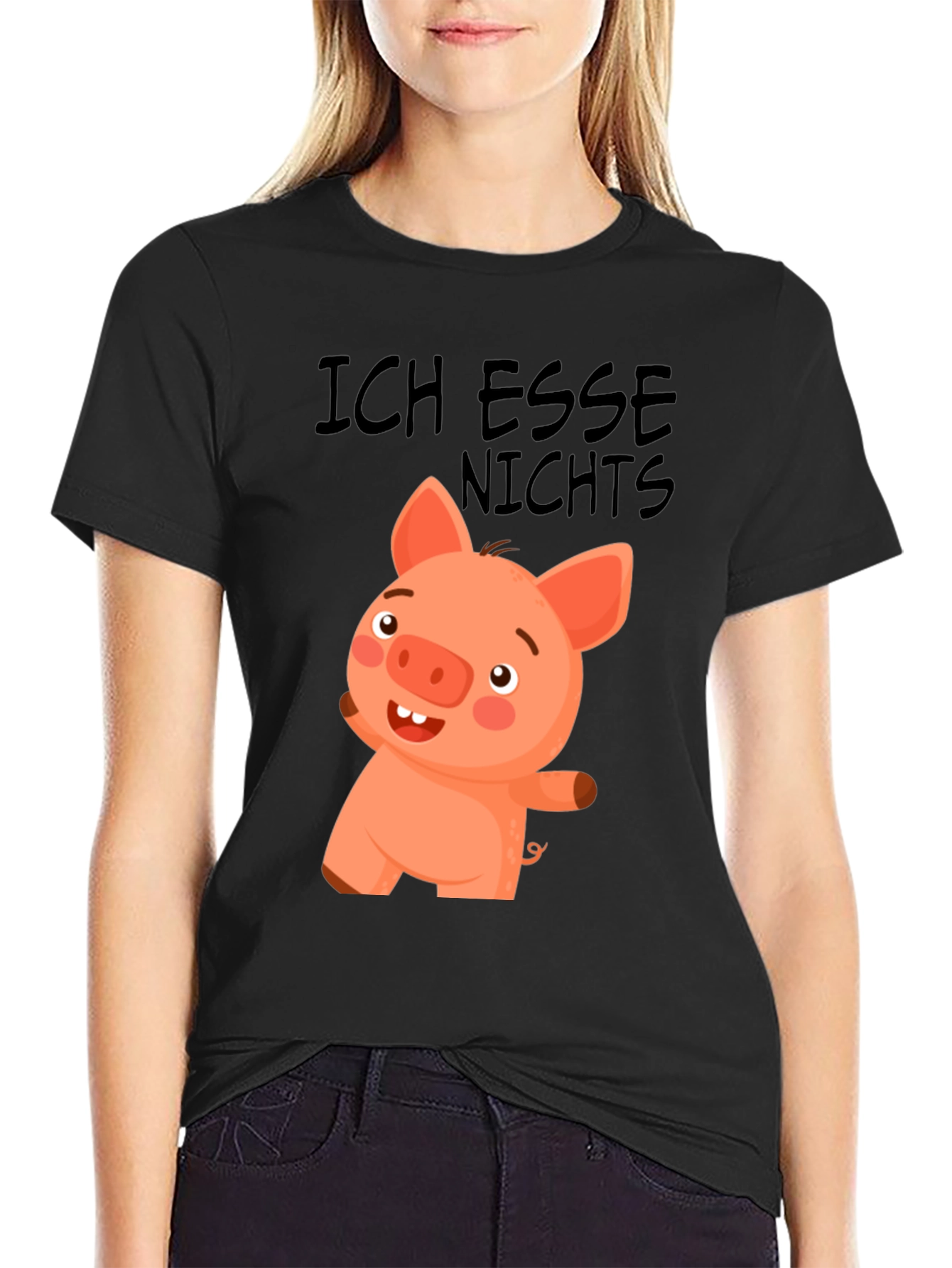 Black Ich Esse Nichts Funny Pig T-Shirt view 2