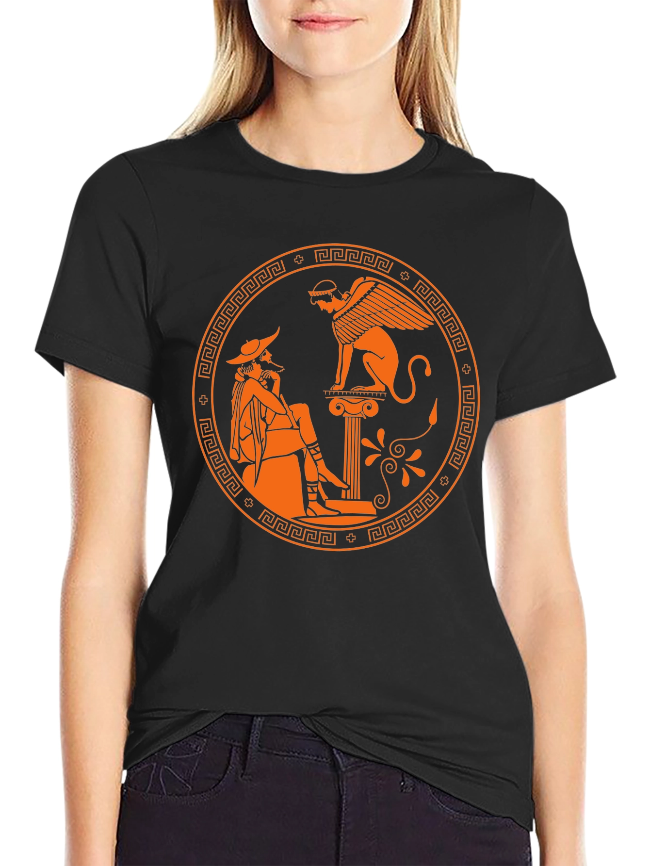 Black Mythical Sphinx Graphic Tee - Black Cotton Shirt view 2