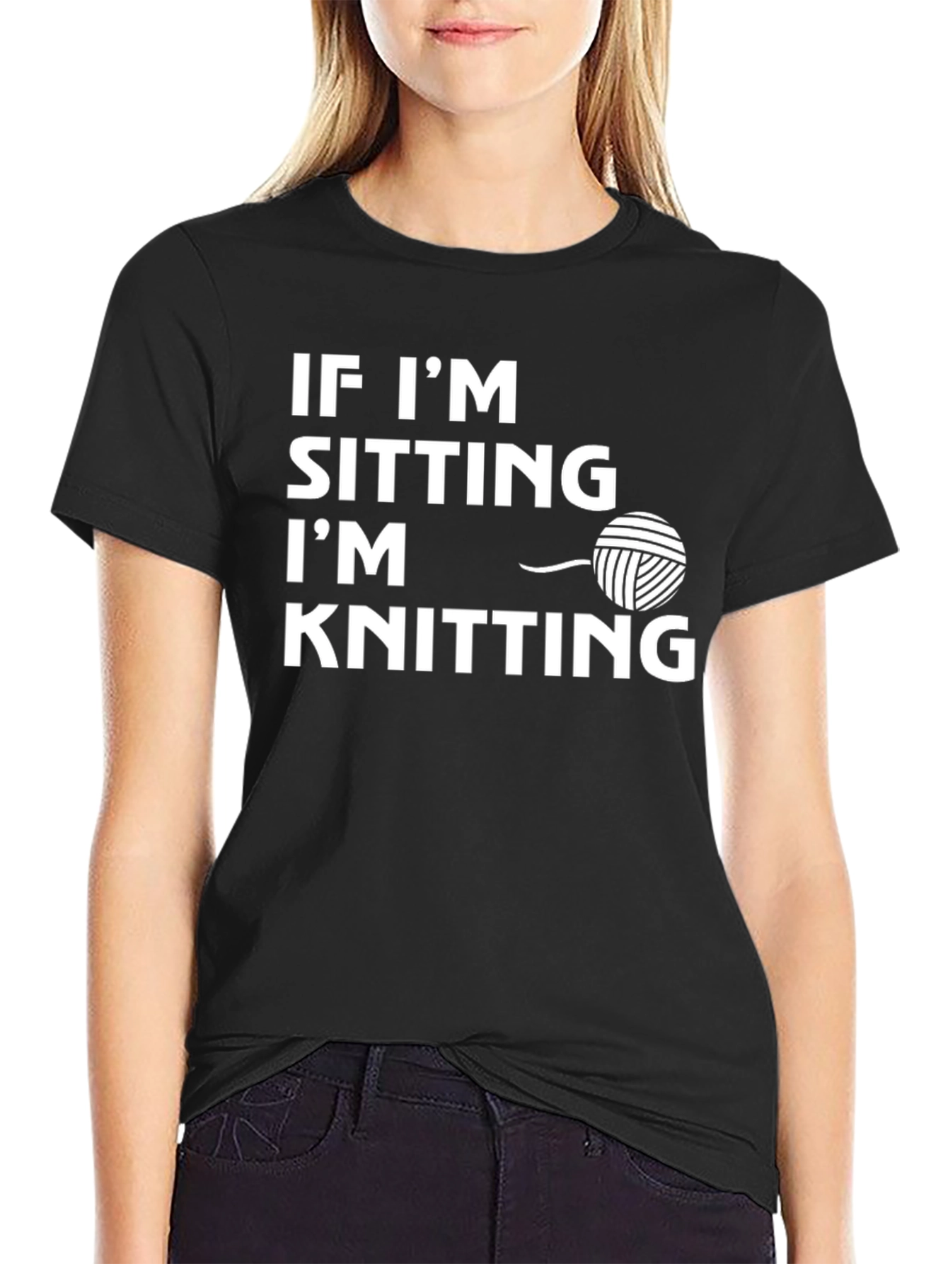 Black Knitting Lover T-Shirt - If I'm Sitting I'm Knitting view 2