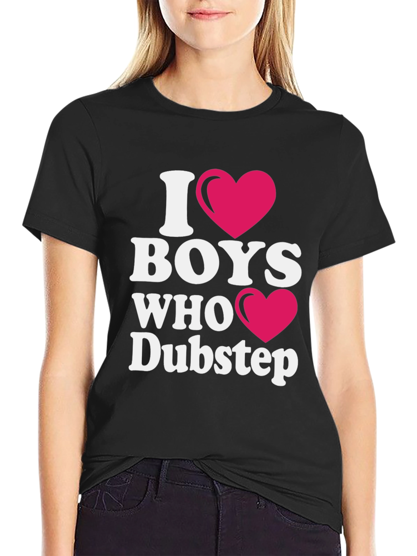Black I Heart Boys Who Dubstep Black T-Shirt view 2