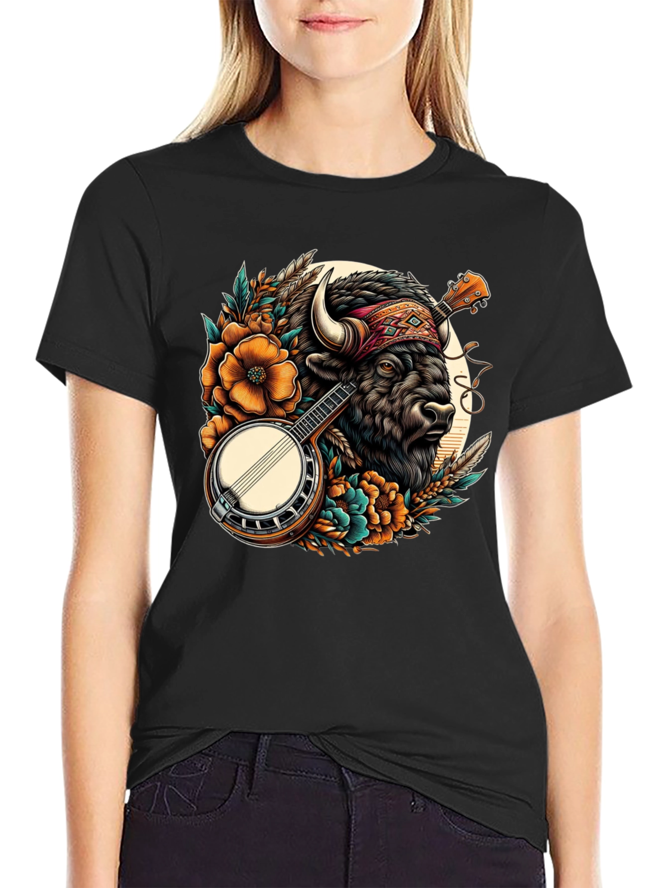 Black Buffalo Banjo T-Shirt - Unique Graphic Tee view 2