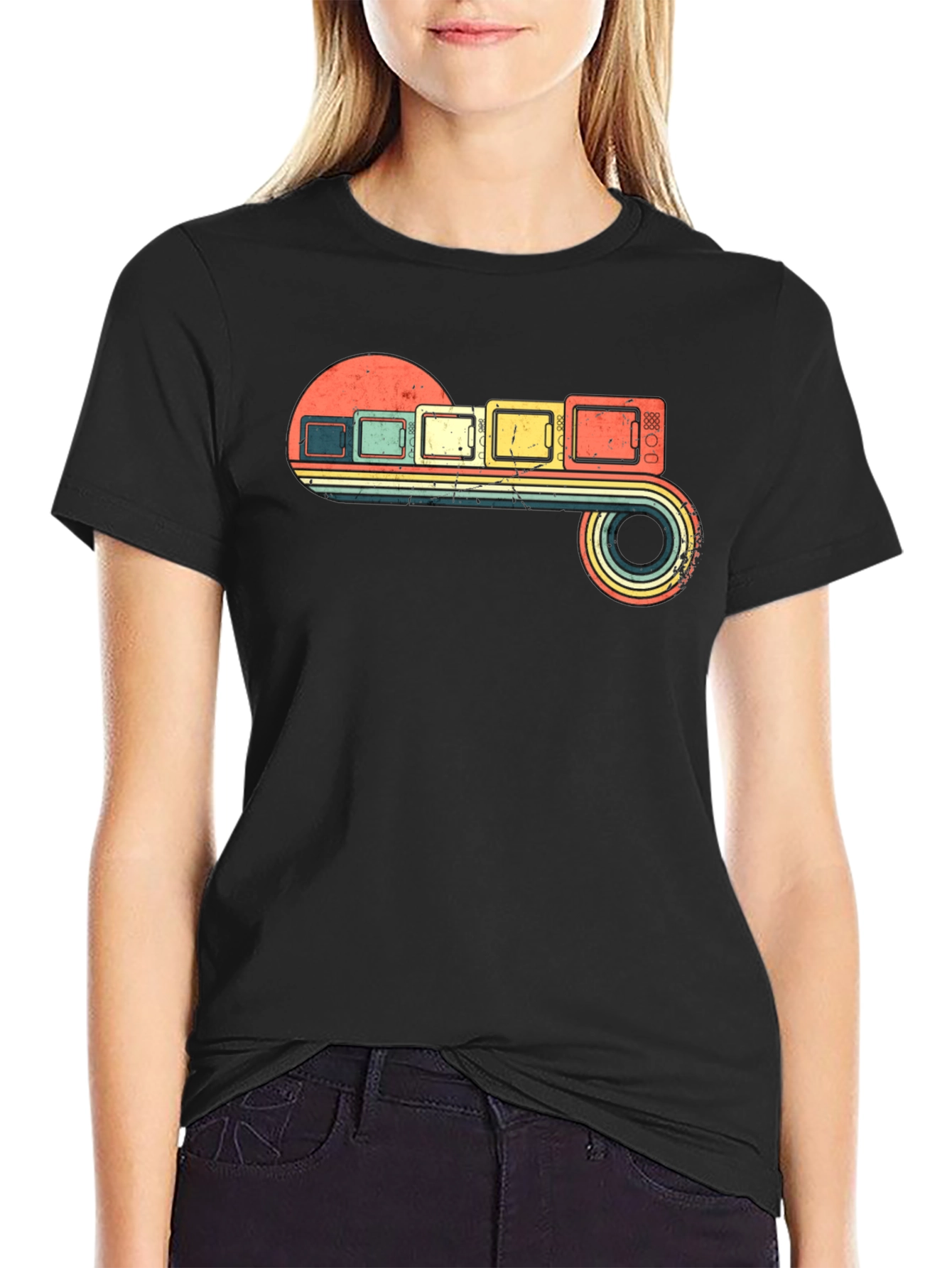 Black Retro Television Set T-Shirt view 2
